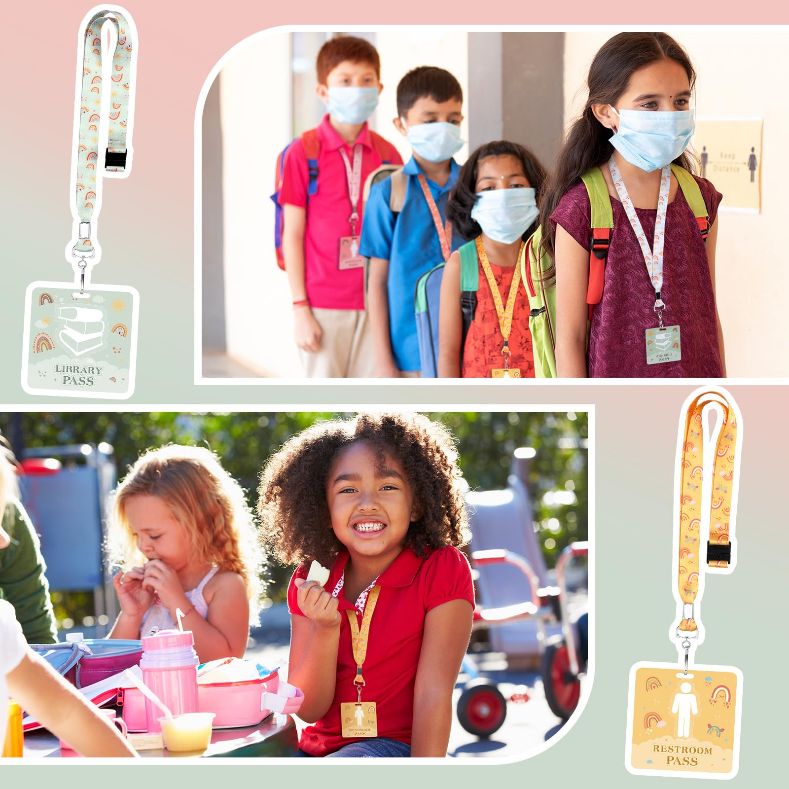 Boho Hall Pass Lanyards Set - 6 Unbreakable PVC Passes & Lanyards for Teachers, Students, Nurses - Perfect for Classroom & Office Use