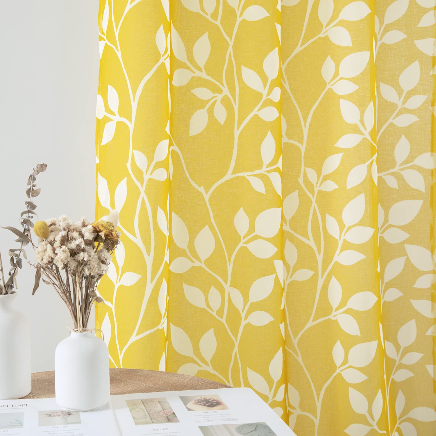 Yellow Valance Curtains for Kitchen Window - Rod Pocket Sheer Valance for Living Room, Bedroom & Bathroom - Home Decor