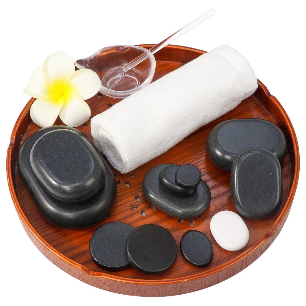 Premium 50-Piece Hot & Cold Stone Massage Therapy Kit - Natural Black Lava Basalt & White Marble Stones for Relaxation, Spa, Professional Use - Perfect for Full Body Massage, Stress Relief & Muscle Therapy