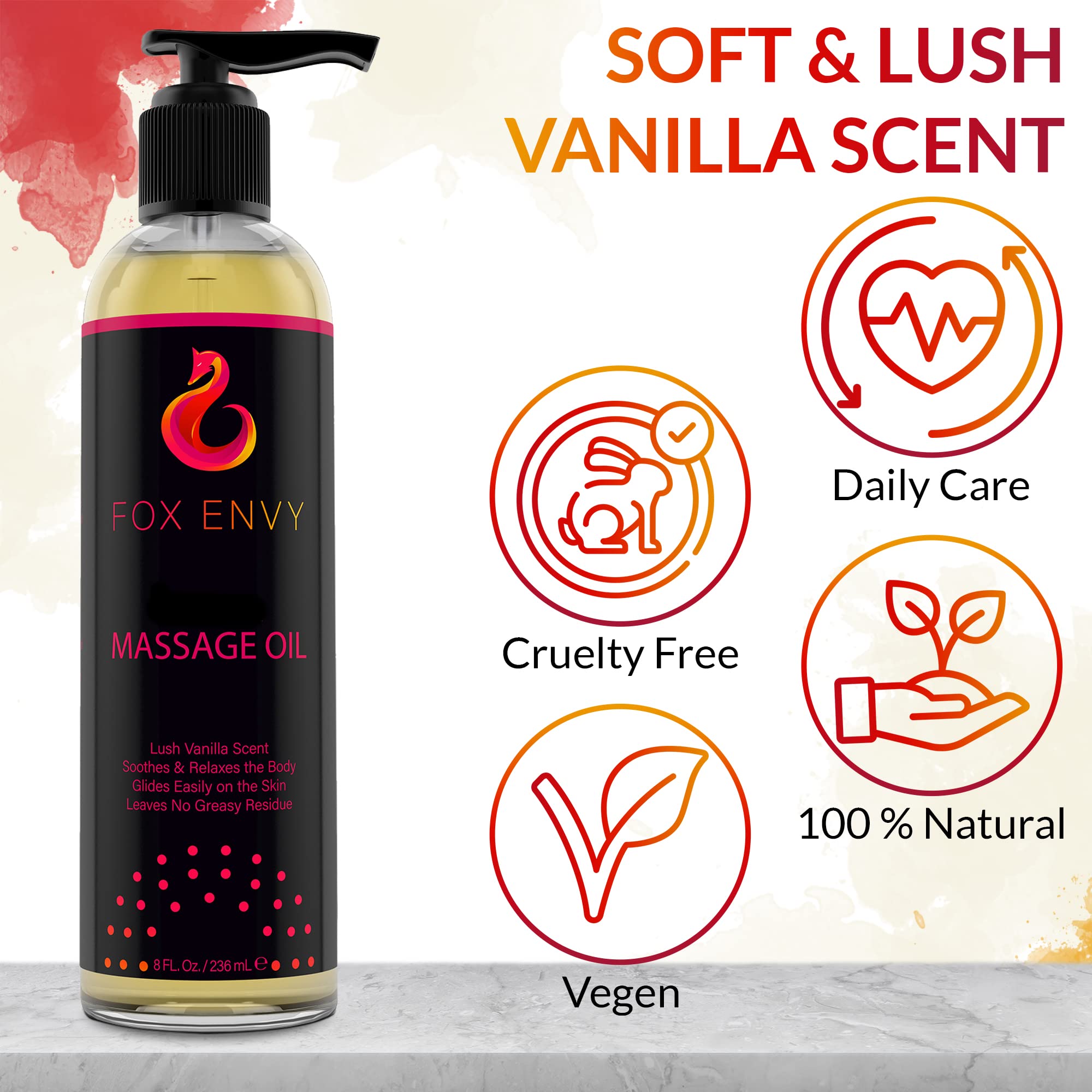 Premium Body Massage Oil for Relaxation - Vanilla Scented Therapeutic Massage Oil with Jojoba & Coconut (8 fl oz) | Ideal for Couples Massage, Spa Treatments & Muscle Relief
