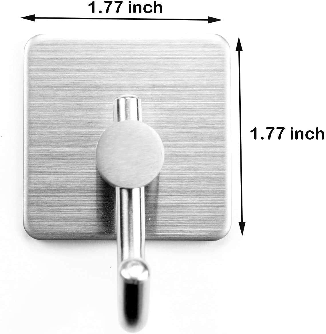 TOGU Heavy Duty Stainless Steel Self Adhesive Hooks - 2 Pack Brushed Finish Wall Hooks for Bathroom, Kitchen, Door - No Nail Waterproof Adhesive Holds Robes, Keys, Hats, Towels, Coats - Perfect for Home Organization & Space Saving