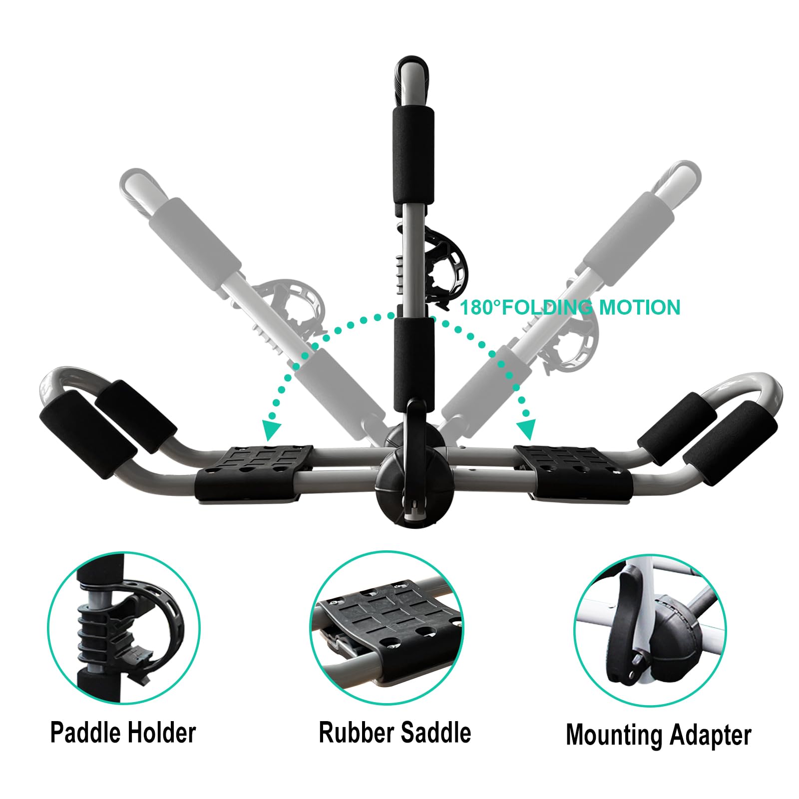 HUIMENG 4-in-1 Adjustable Kayak Roof Rack - Folding J-Shaped Carrier for Kayak, Surfboard, Ski - Universal Fit for SUV, Truck, Car Crossbars - Includes 4 Tie Down Straps - Perfect for Outdoor Adventures & Water Sports