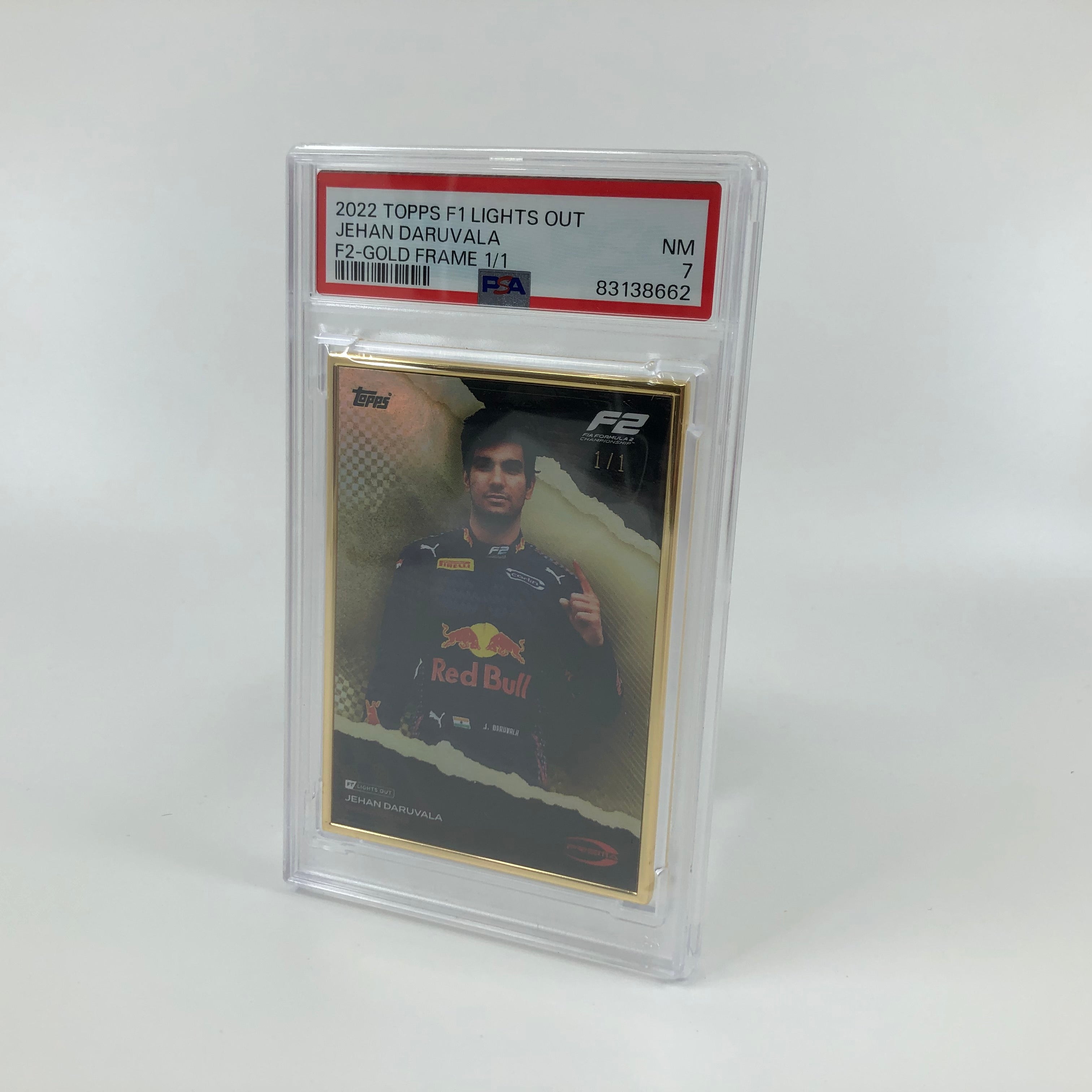 1/1 Gold Frame Jehan Daruvala F2 Driver 2022 Lights Out PSA 7 - Rare Motorsport Collectible for Display & Investment