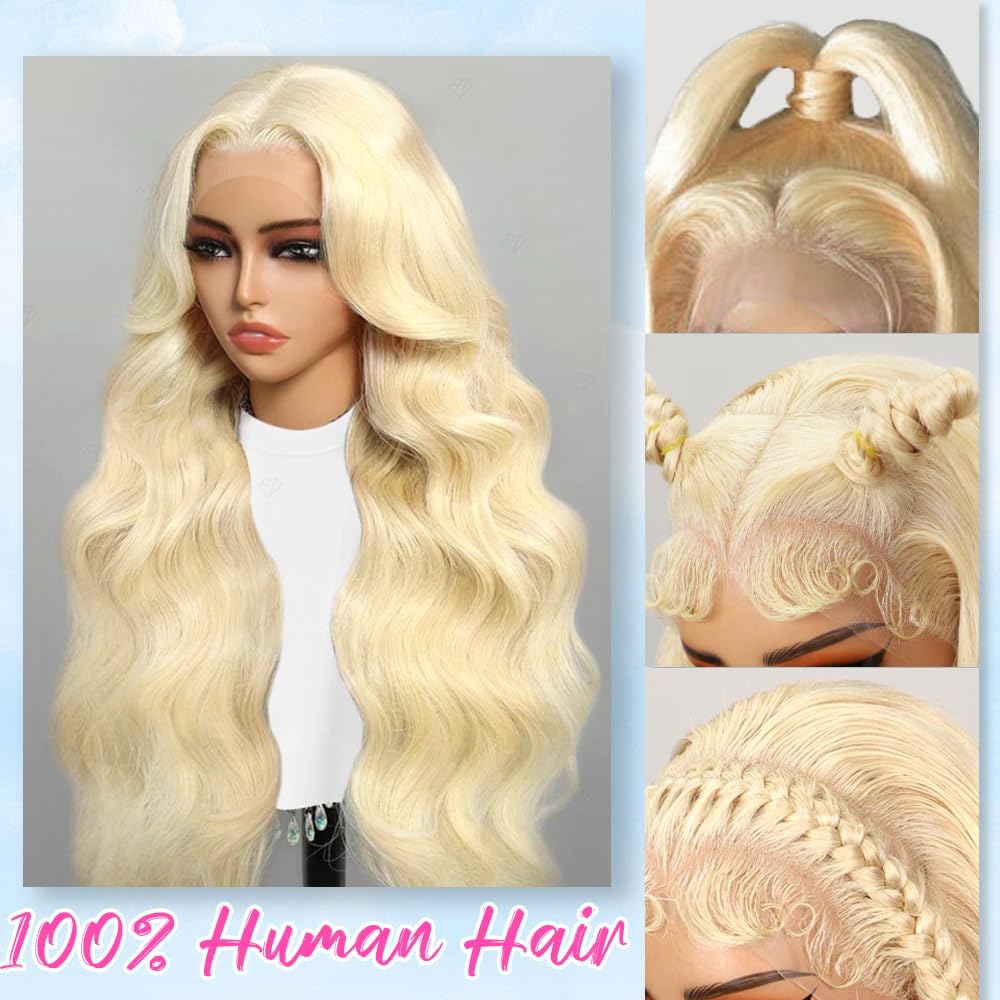 30 Inch 613 Blonde Human Hair Lace Front Wig - 13x6 HD Lace Frontal, 200% Density, Pre-Plucked Body Wave, Glueless Design for Daily Wear & Special Occasions