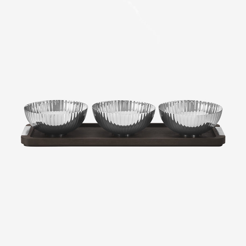 Georg Jensen Bernadotte Decorative Tray Set with Bowls - Smoked Oak & Stainless Steel Serving Tray for Dining Table, Coffee Table, and Home Decor