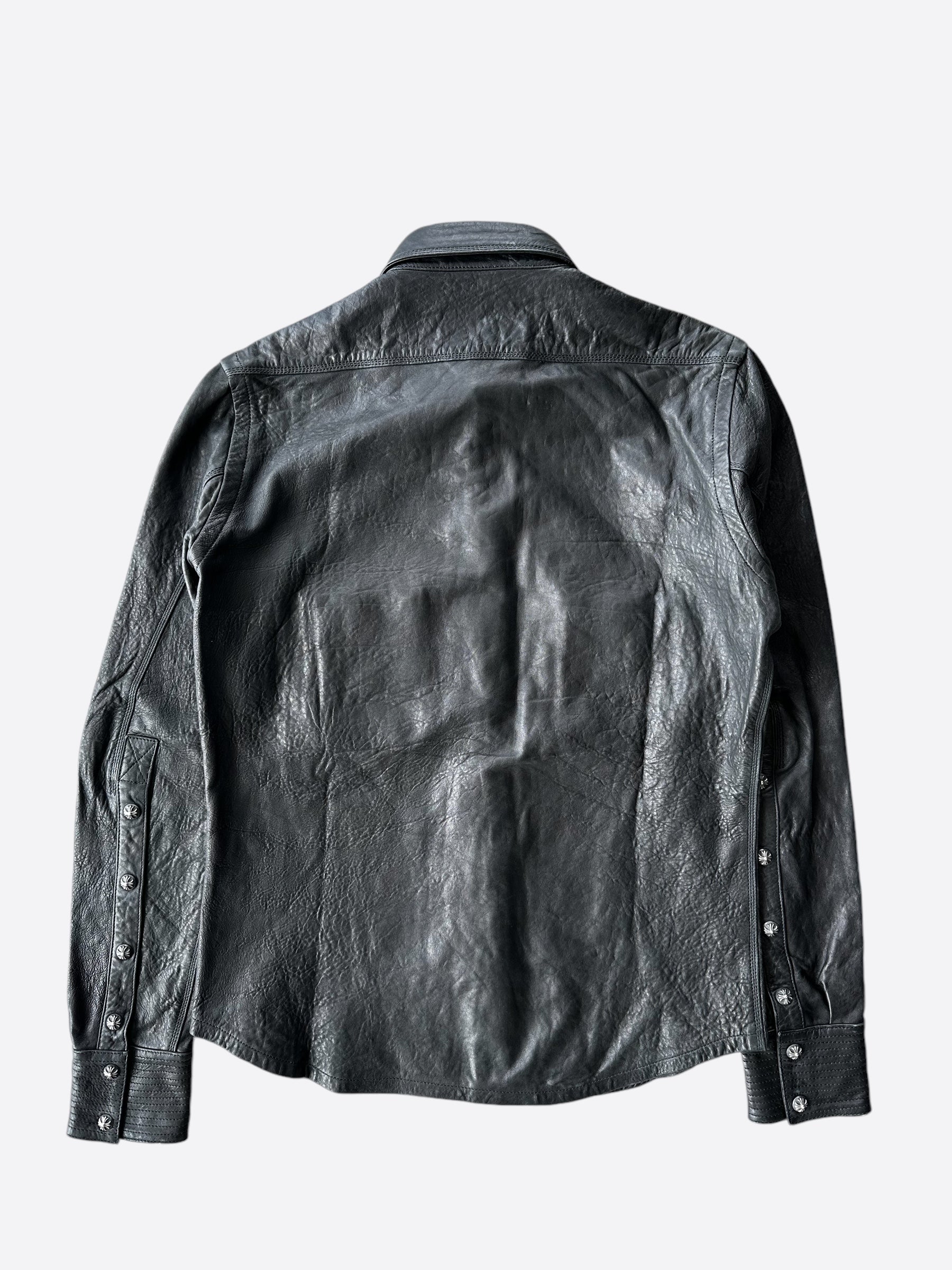 Chrome Hearts Black Leather Button Up Shirt for Men - Stylish Designer Long Sleeve Shirt for Casual Wear & Night Out