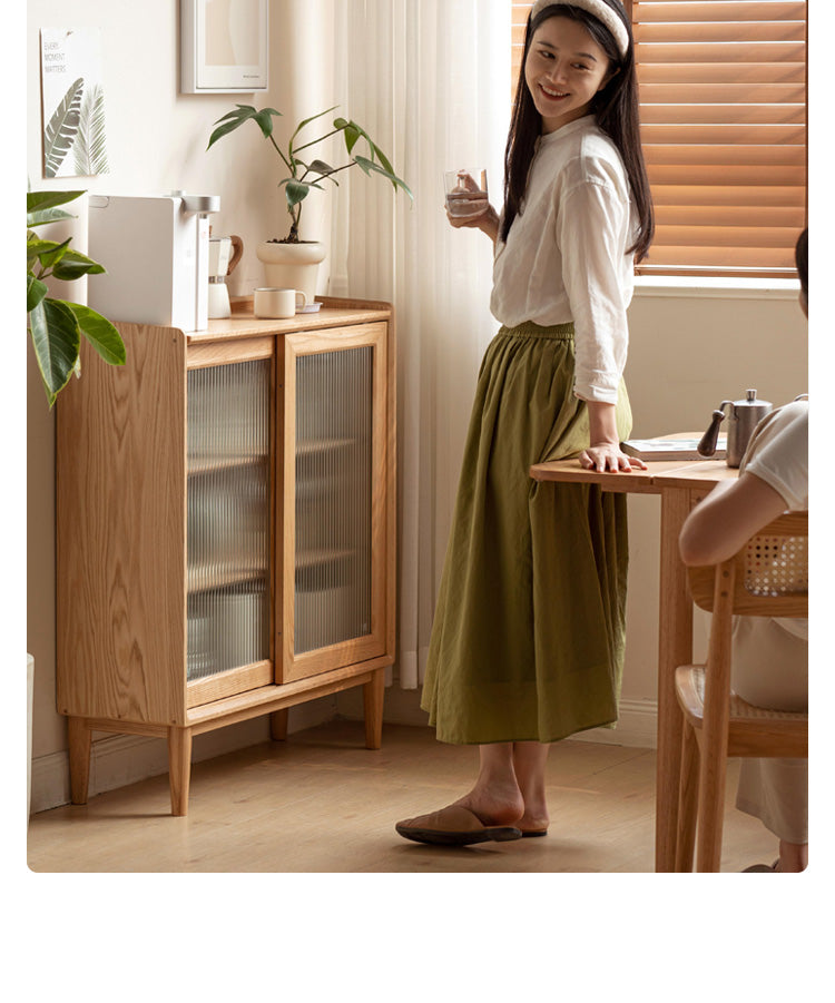 Solid Oak Wood Sideboard with Sliding Doors - Stylish Storage for Dining Room, Living Room, or Entryway