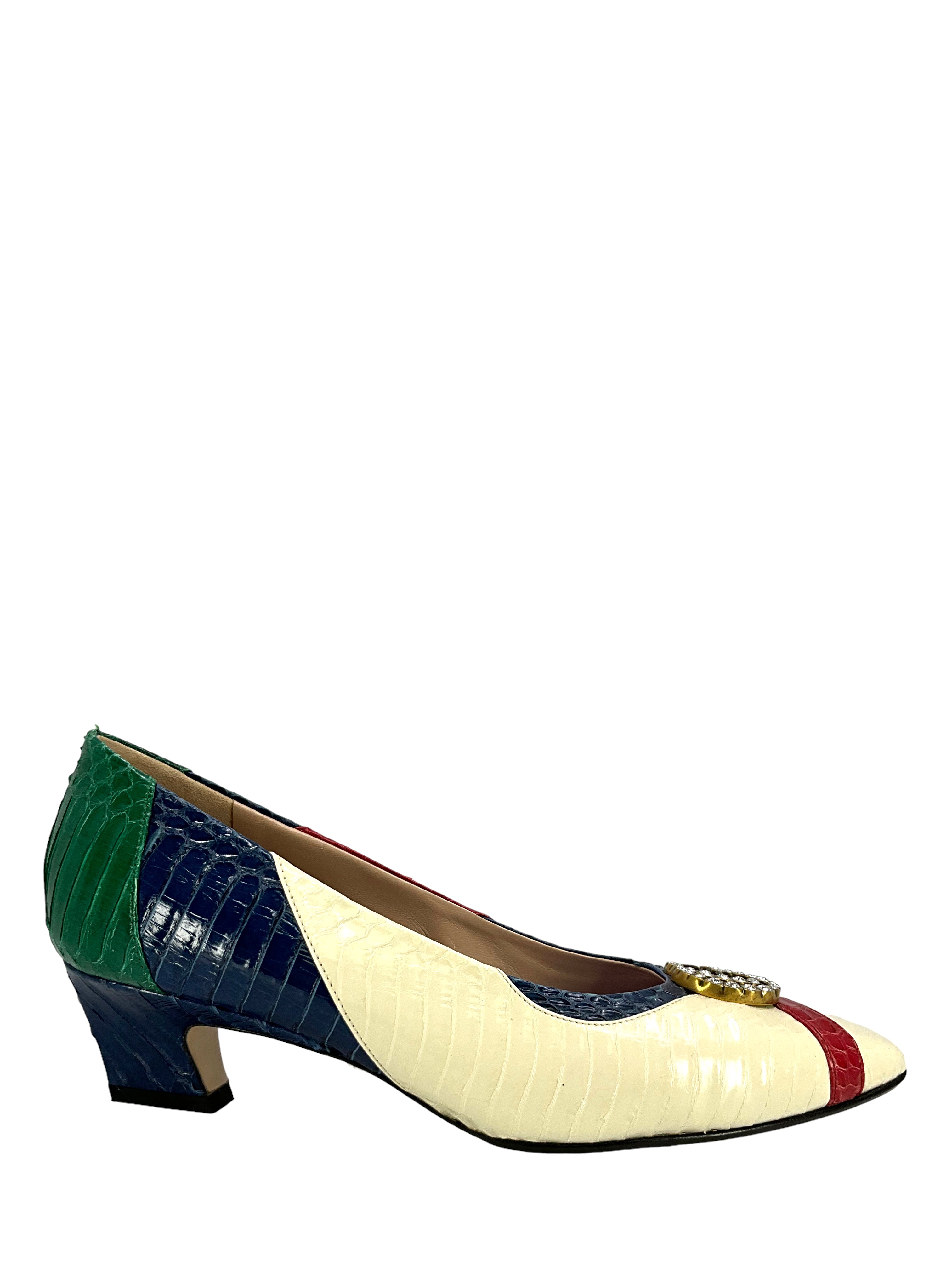 GUCCI Women's Snakeskin GG Logo Pumps - Size 7 US | Luxury Designer High Heels for Evening Parties, Weddings & Formal Events