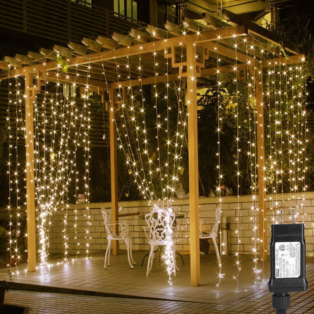 2PCS 300 LED Fairy String Lights - 9.8ft x 9.8ft Waterproof Curtain Lights with 8 Lighting Modes & IP44 Rating - Perfect for Christmas Decorations, Wedding Backdrops, Party Lighting, and Indoor/Outdoor Wall Decor
