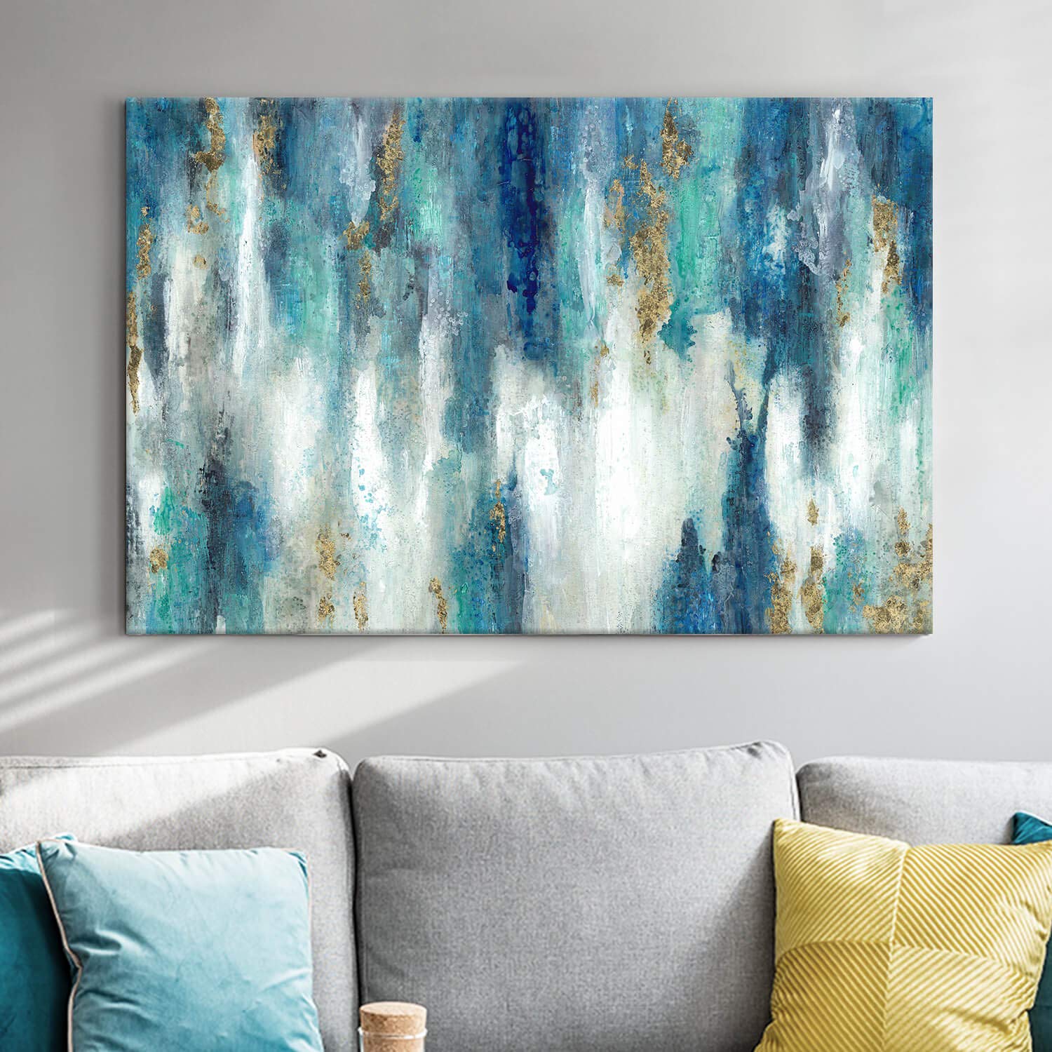 Abstract Blue and Gold Canvas Wall Art Set - Modern Oil Painting Wall Decor for Bedroom, Living Room, Bathroom - 45'' x 30'' Single Panel - Perfect for Home Office, Dorm Room & Interior Design