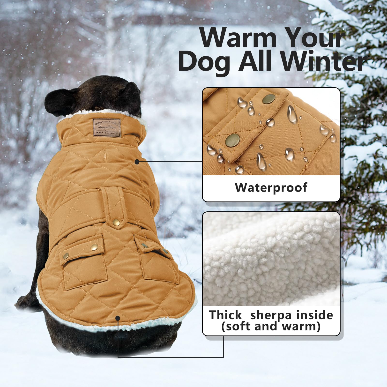 KYEESE Winter Dog Jacket - Windproof Padded Sherpa Dog Vest with Leash Hole for Small Dogs | Cold Weather Coat for Chihuahua, Pomeranian, Yorkie | Outdoor Walking & Winter Adventures (Yellow)