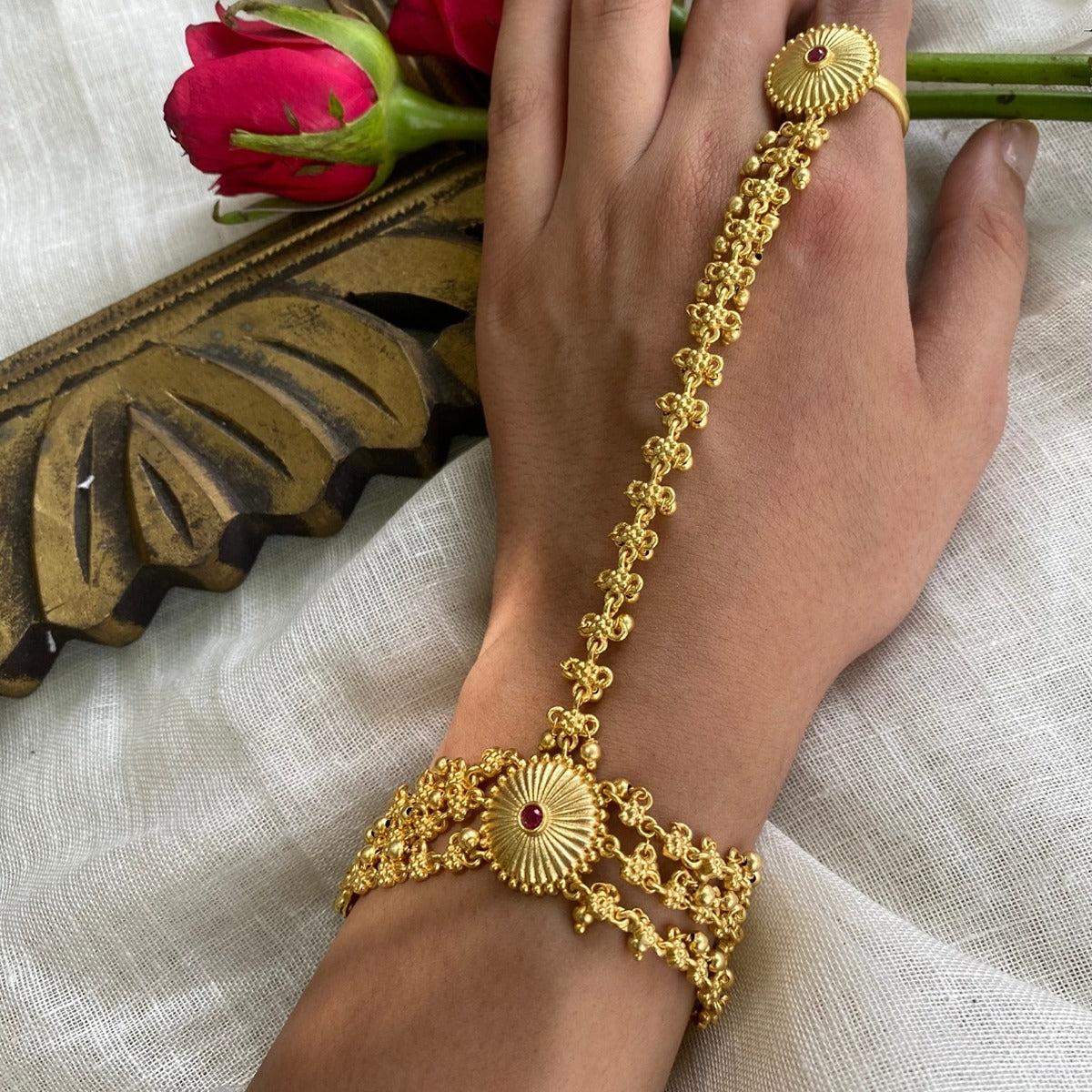 Marigold Glory Haath Phool - Traditional Indian Hand Jewelry for Women | Perfect for Weddings, Festivals & Cultural Events