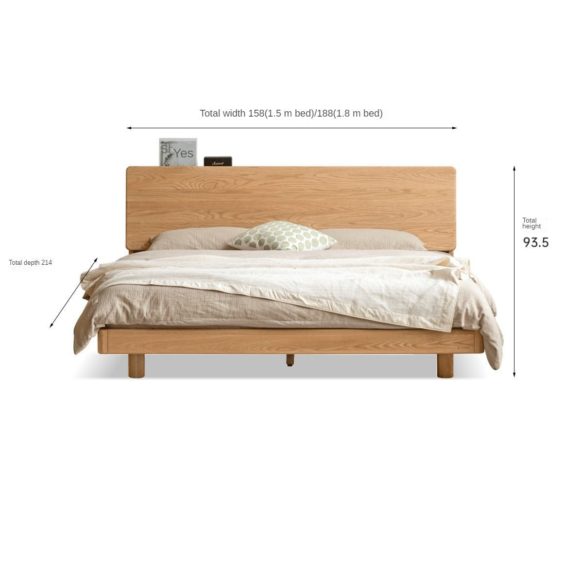 Solid Oak Wood Modern Floating Bed Frame - Queen Size, Sturdy Platform Bed with LED Lights for Bedroom, Living Room, Guest Room