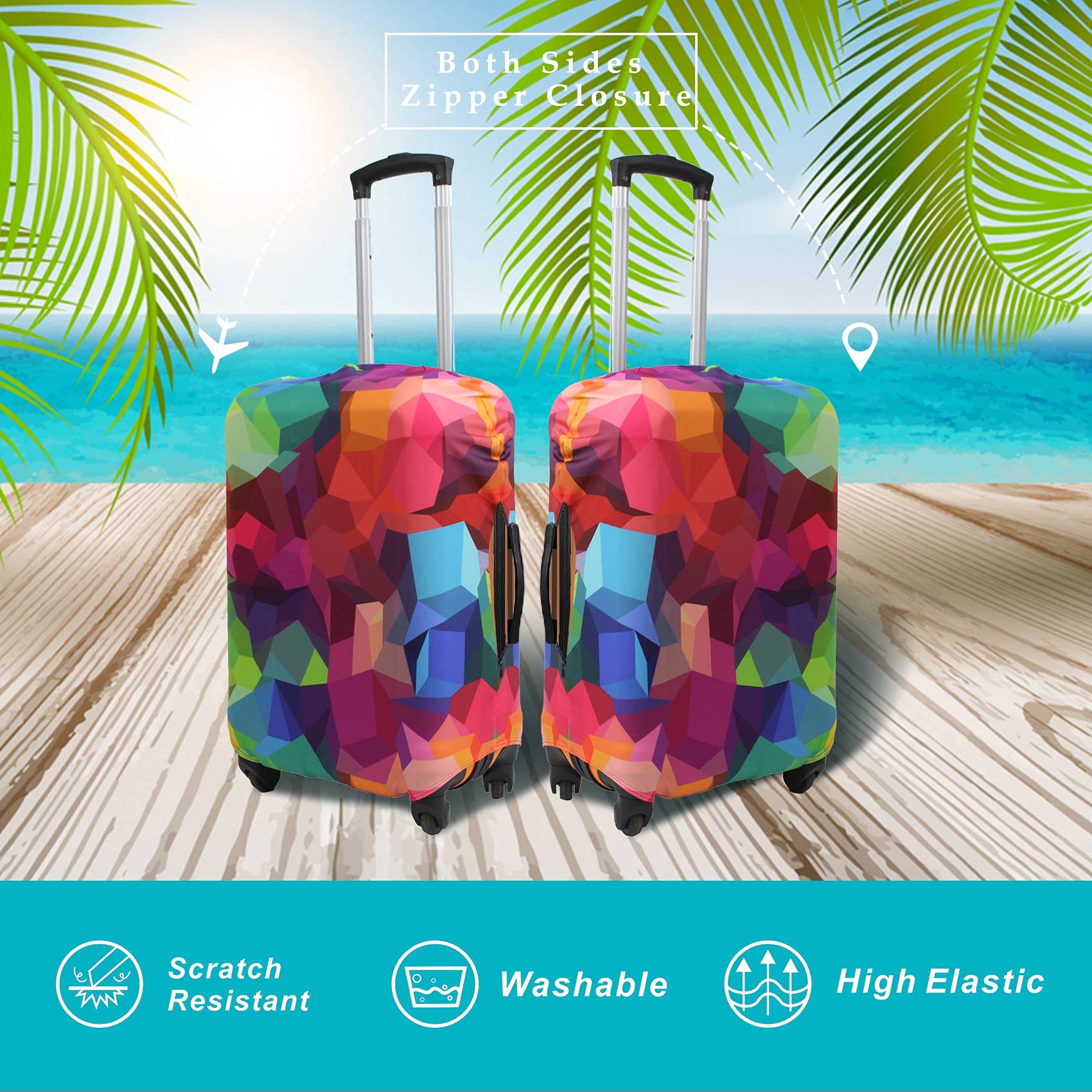 Explore Land Travel Luggage Cover Suitcase Protector - Waterproof & Scratch-Resistant for 23-26 Inch Luggage (Geometric Pattern, Medium) - Perfect for Air Travel, Vacation & Business Trips