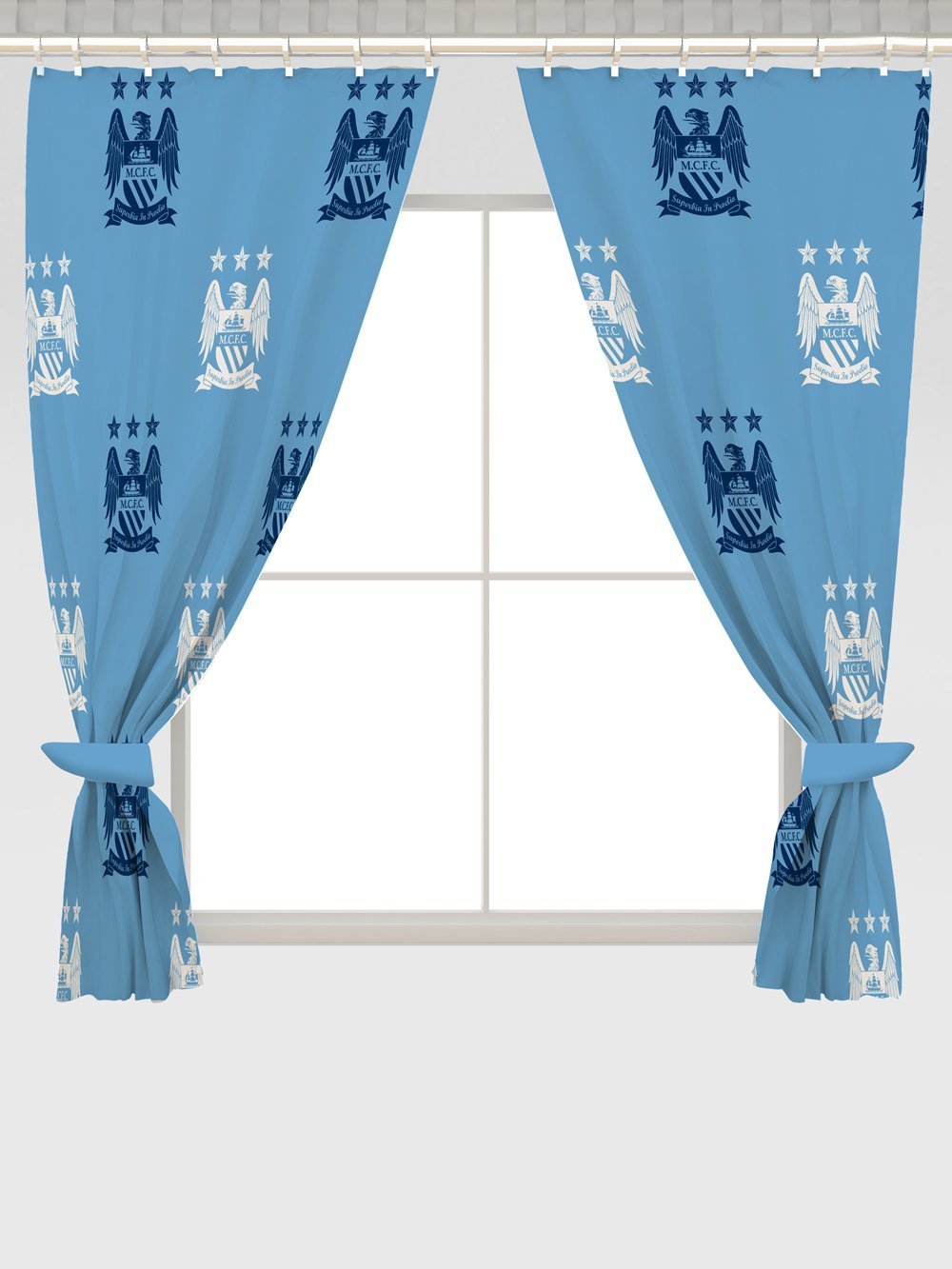 Manchester City FC 66 x 72 Inch Polycotton Curtains - Premium Football Team Themed Window Drapes for Living Room, Bedroom & Game Room Decor