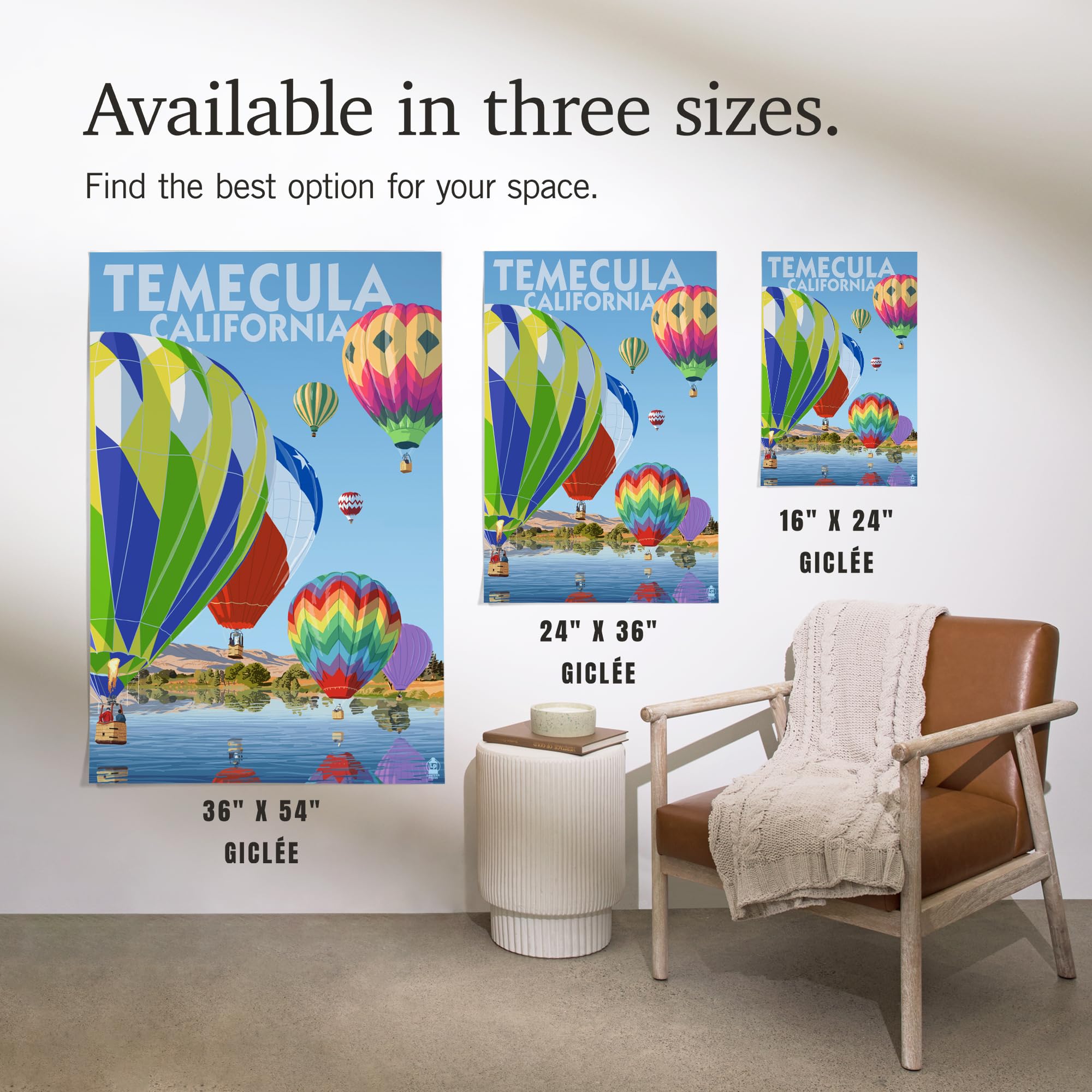 Lantern Press 24x36 Inch Giclee Art Print - Temecula California Hot Air Balloons Wall Decor - Perfect for Living Room, Bedroom & Office Decoration