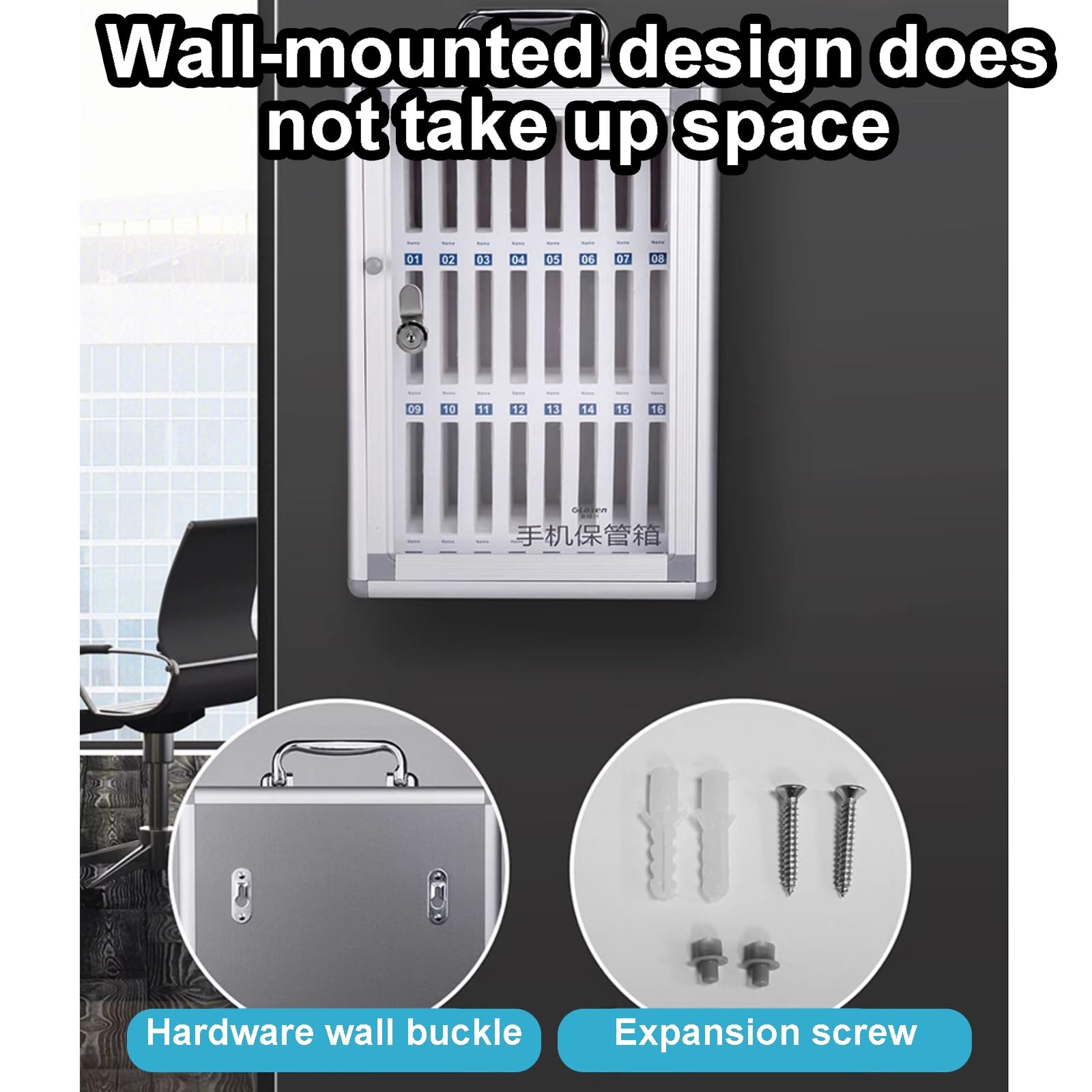 36-Slot Wall Mounted Cell Phone Storage Cabinet with Lock & Keys - Secure Phone Holder for Classroom, Office, Exam, Library & Gym - Organize & Protect Devices Safely