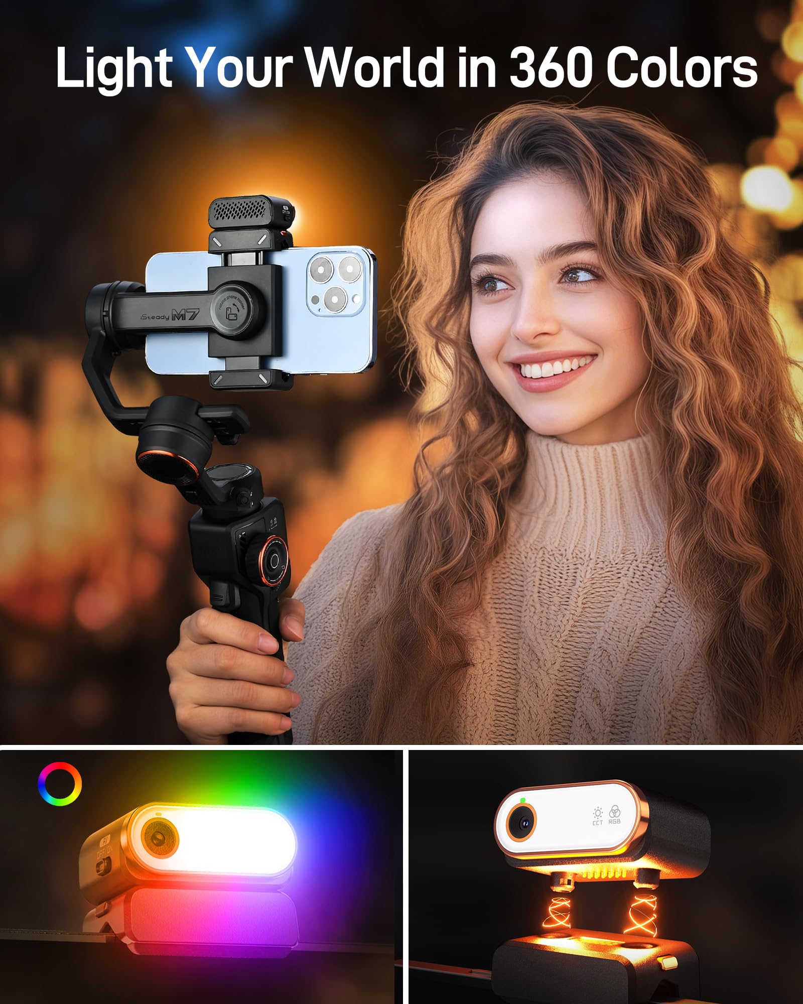 Hohem iSteady M7 3-Axis Gimbal Stabilizer for iPhone & Android - AI Tracking, 1.4