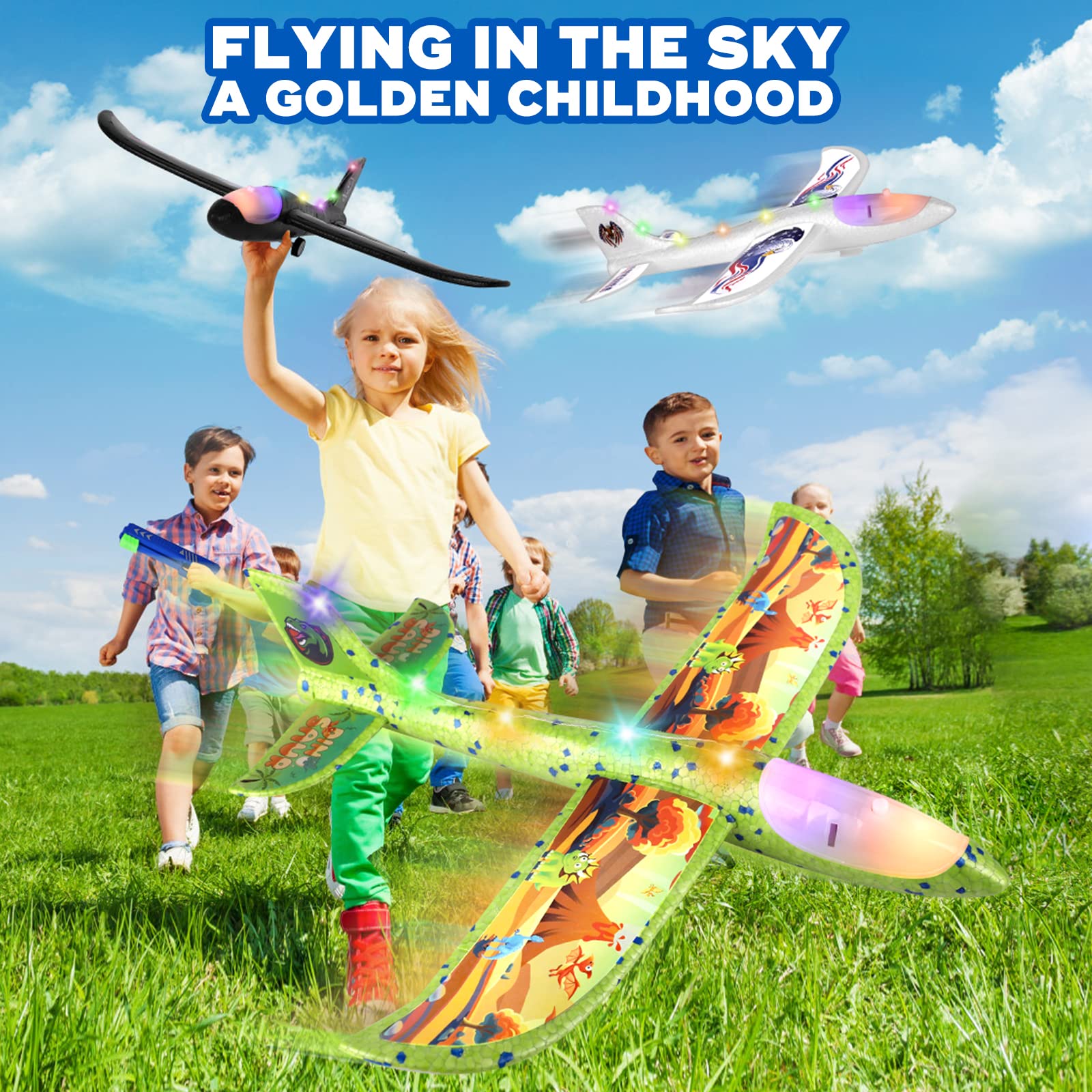 3 Pack Foam Airplane Launcher Toys for Kids - 12.6