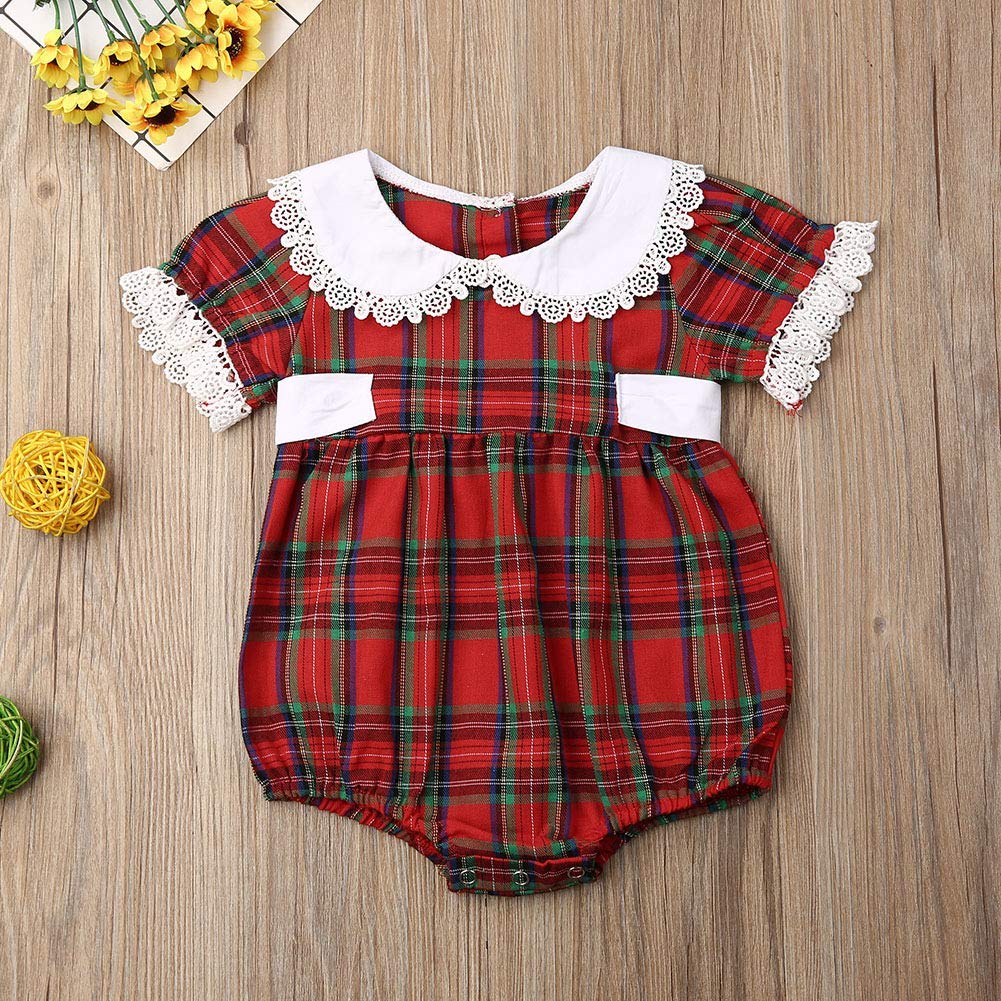 Baby Girl Christmas Outfits - Red Plaid Romper Bodysuit with Tutu Dress & Headband | Princess Skirt Set for Holiday Photos, Parties & Family Gatherings