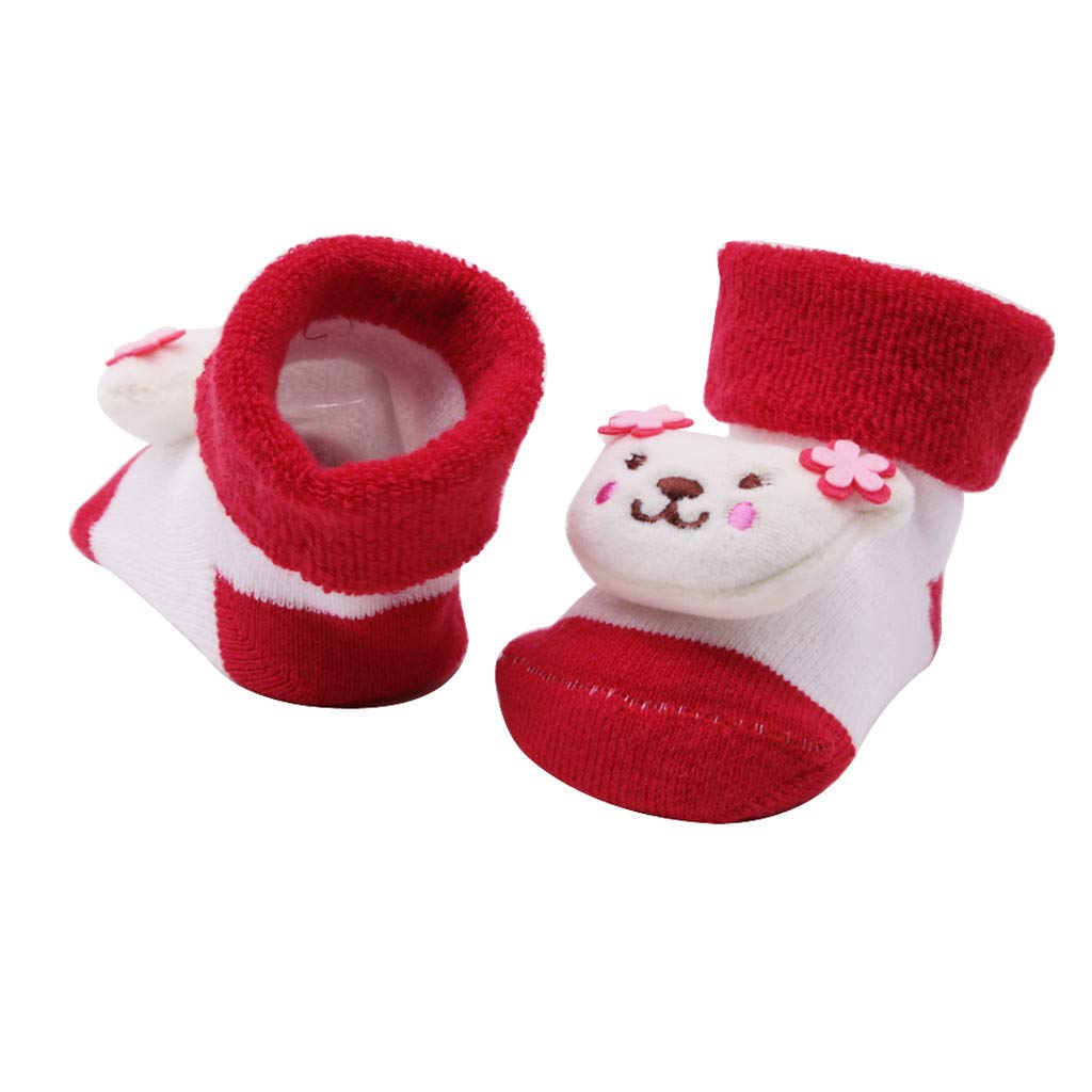 **Cartoon Bell Anti-Slip Cotton Socks for Baby Girls & Boys - Red and Black Striped Kids Socks for Playtime & Everyday Wear**