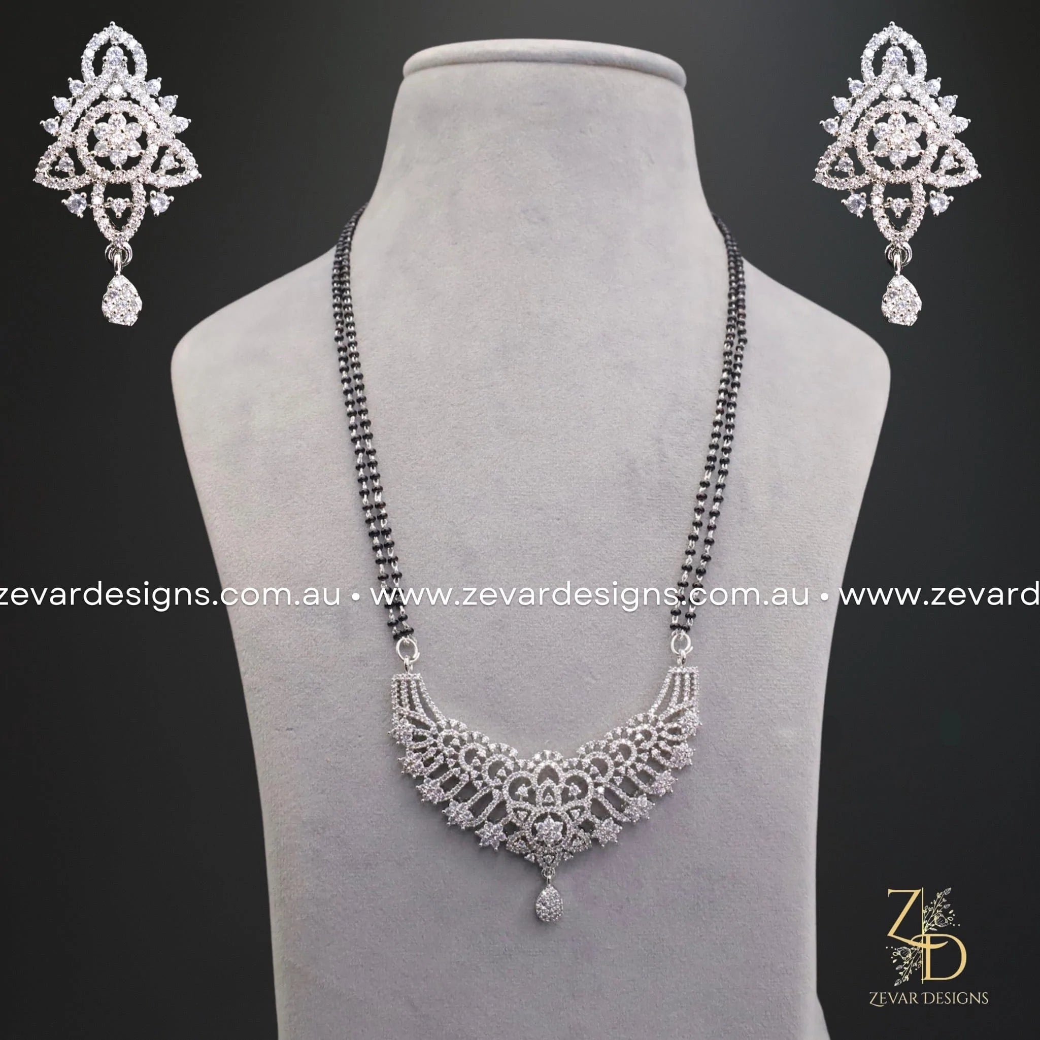 Zircon Mangalsutra & Earrings Set for Women - Elegant Indian Bridal Jewelry - Perfect for Weddings, Festivals & Special Occasions