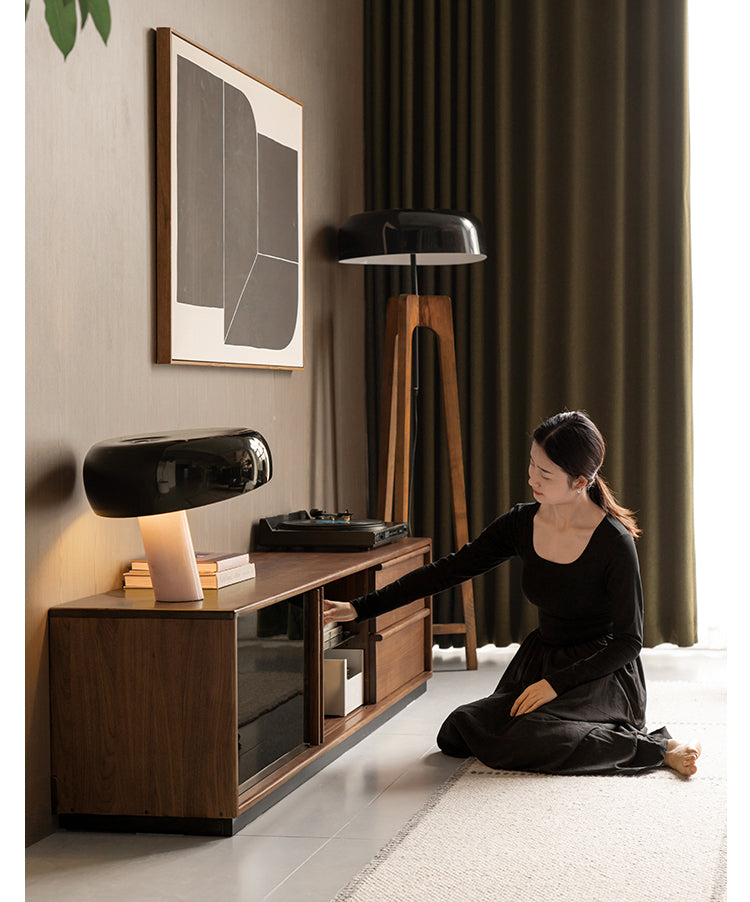 Premium Black Walnut Solid Wood TV Stand - Italian Modern Luxury Design for Living Room & Home Theater Setup