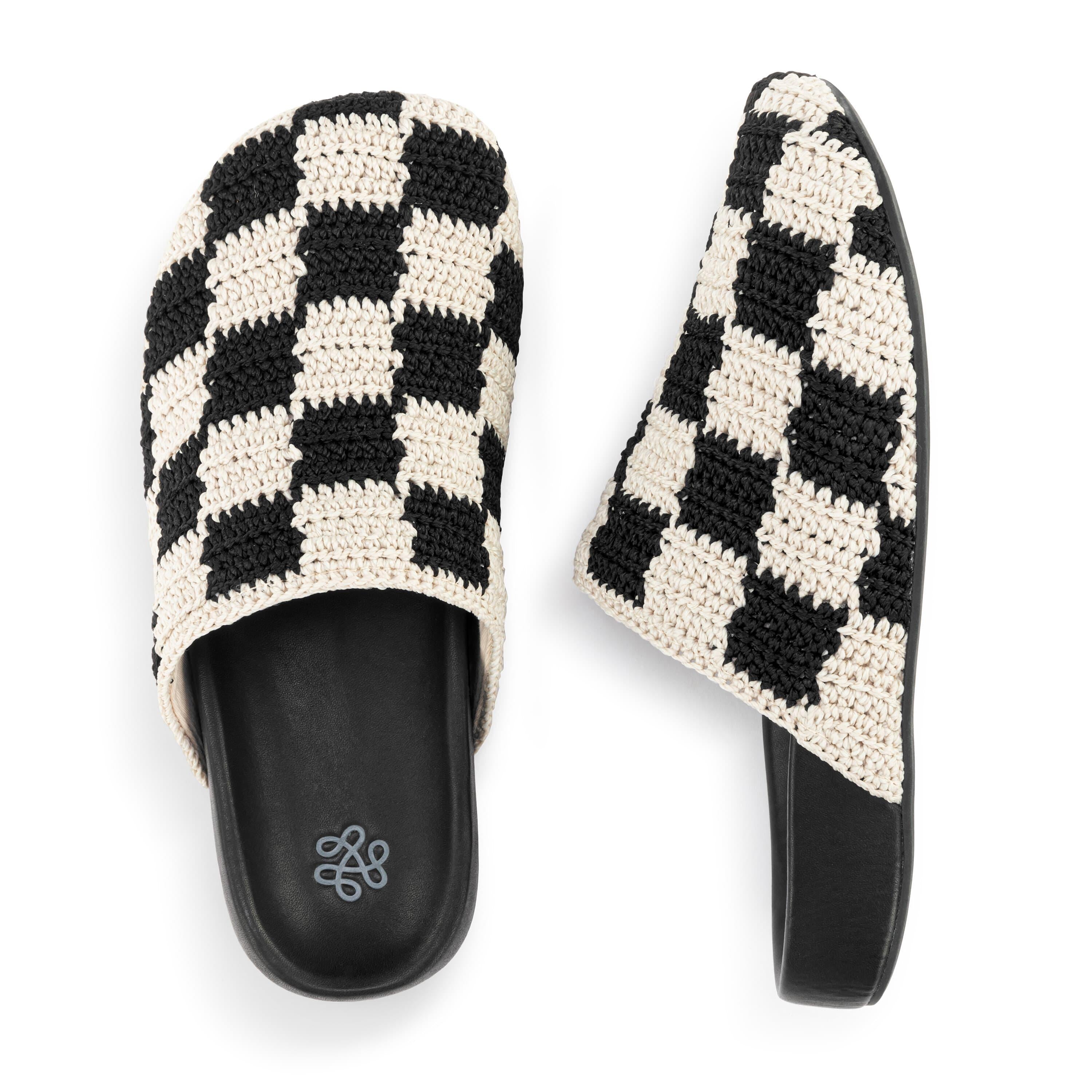 Hand Crochet Bolinas Clogs in Black Check Pattern - Comfortable Slip-On Shoes for Women, Perfect for Beach, Garden, and Casual Wear