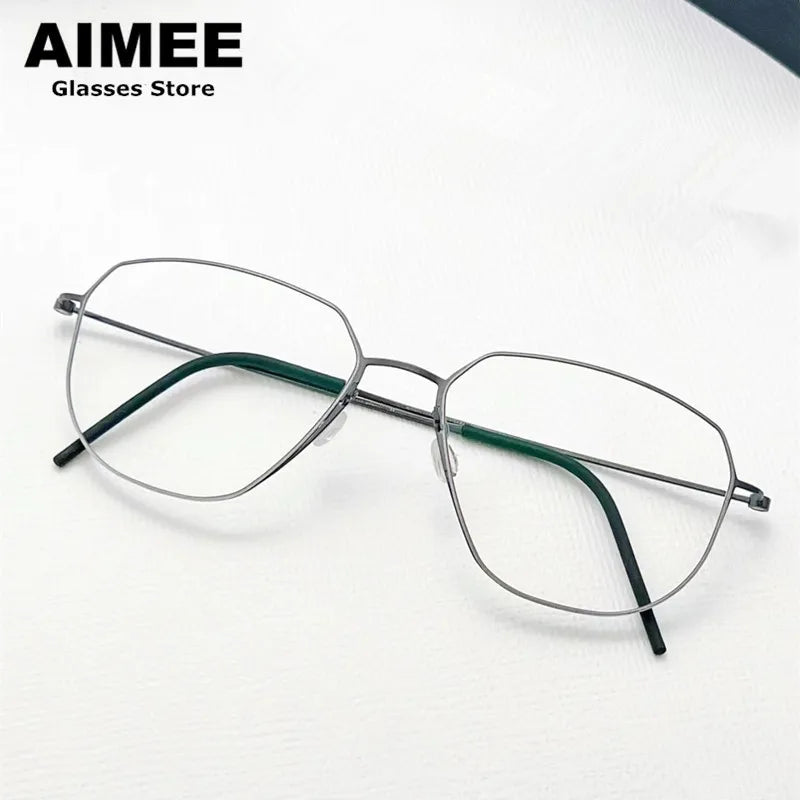 Aimee Unisex Full Rim Polygon Oval Titanium Eyeglasses 5505 - Lightweight Durable Frame for Men & Women - Perfect for Reading, Working & Daily Wear