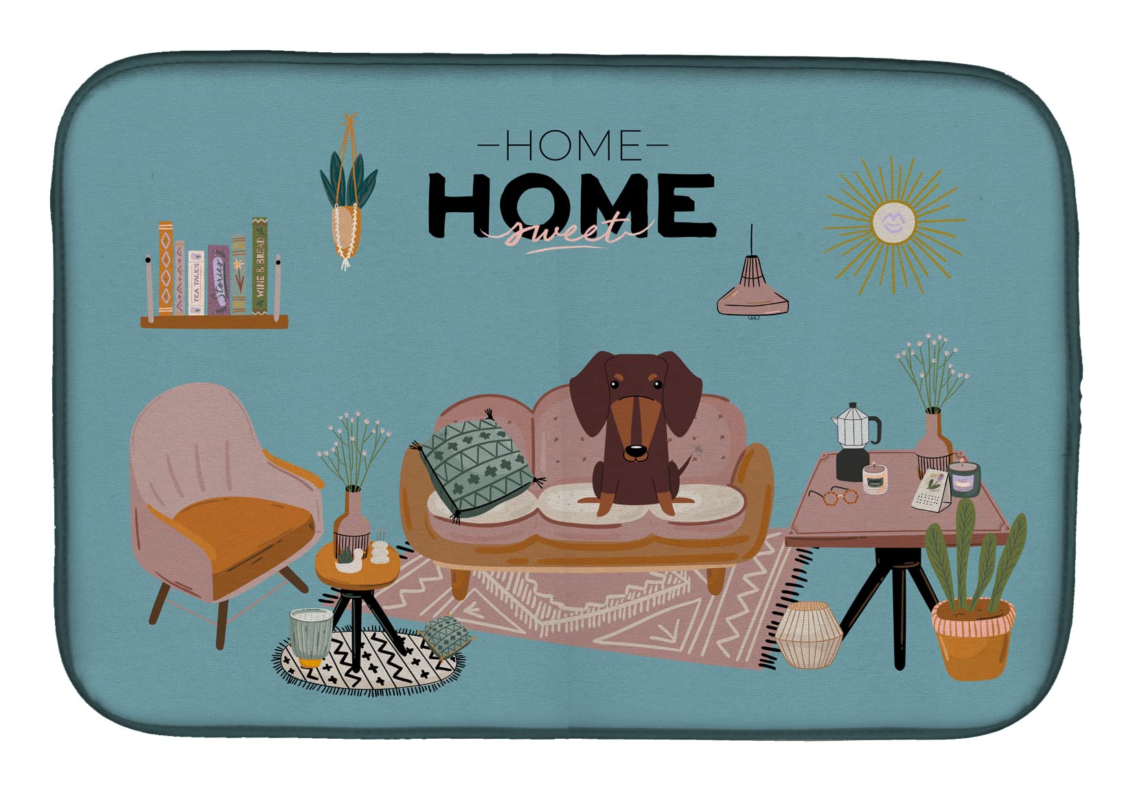 Chocolate Dachshund Dish Drying Mat - Absorbent Kitchen Counter Pad, 14x21 Inch Multicolor | Non-Slip Dish Drainer for Countertops, Perfect for Drying Dishes, Cups & Utensils - Ideal for Modern Kitchens & Gift Giving