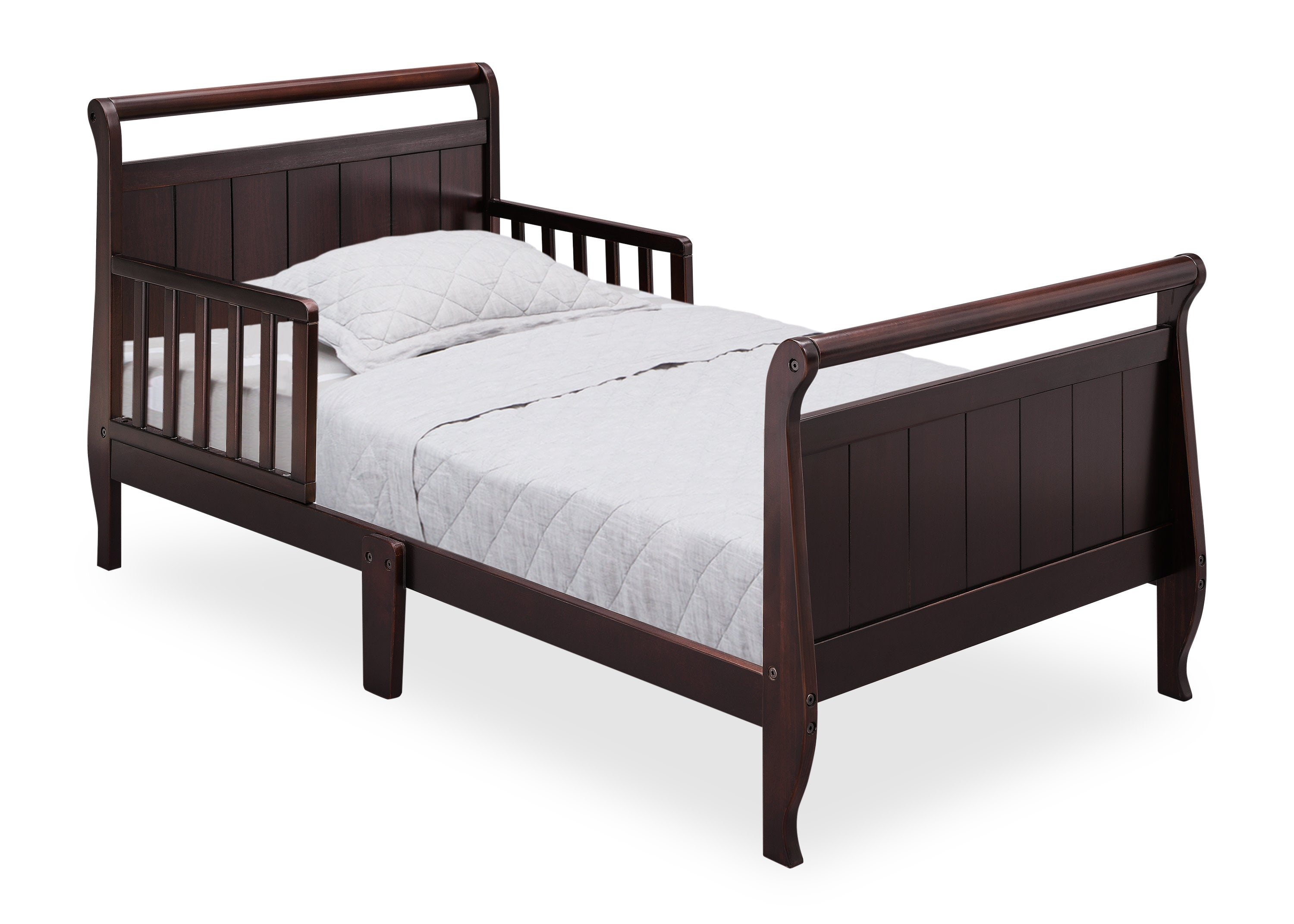 Wooden Sleigh Toddler Bed for Kids - Rustic Nursery Furniture for Boys & Girls - Perfect for Bedrooms, Daycare Centers, and Cozy Sleep Spaces
