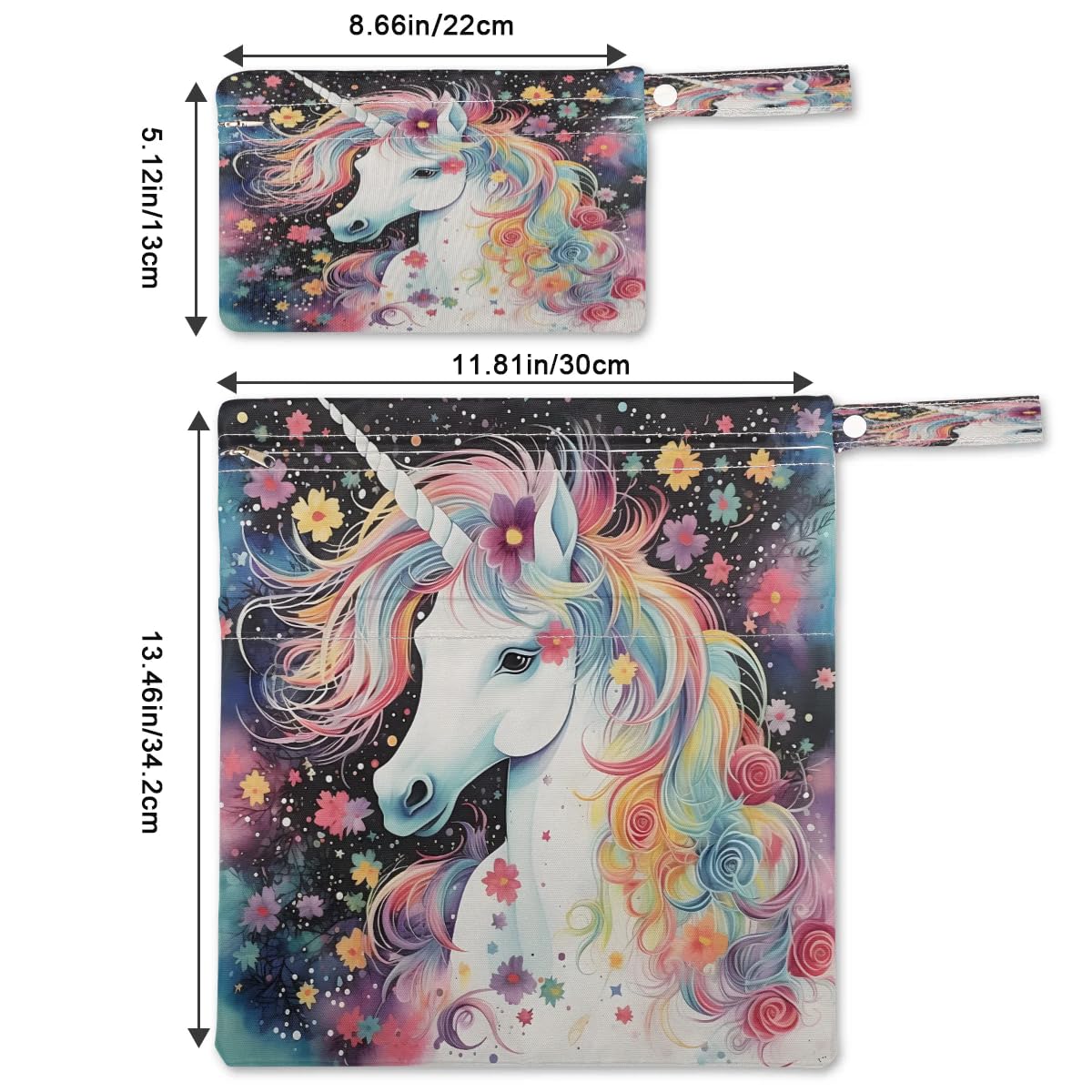 **2-Pack Waterproof Wet Dry Bags - Unicorn Print Swimsuits & Laundry Organizer for Beach, Pool, Gym, Yoga - Reusable Cloth Diaper & Bathing Suit Storage**    *(Perfect for Travel, Swimming, Sports & Baby Essentials - Durable & Leak-Proof Design!)*