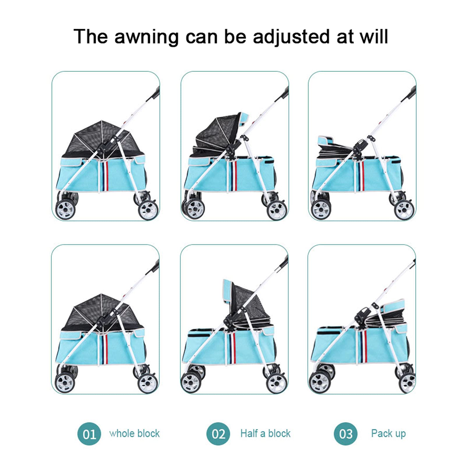 4 Wheel Pet Stroller for Medium & Small Dogs - Lightweight Foldable Design with Built-in Safety Rope & Side Pocket - Travel-Friendly Outdoor Pet Supplies (Up to 40kg) - Perfect for Park Walks, Vet Visits & Shopping Trips