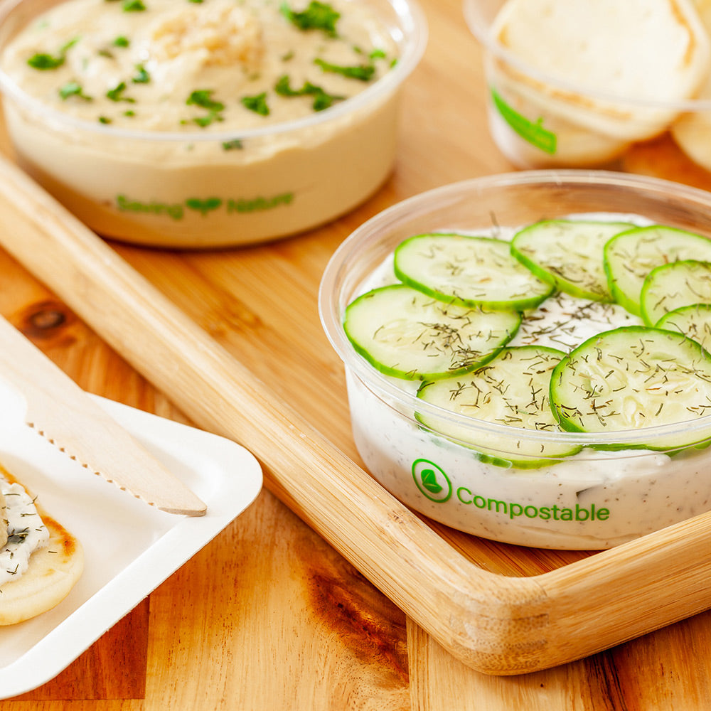 Eco-Friendly 8 oz Round Clear PLA Compostable Deli Containers - 4.75