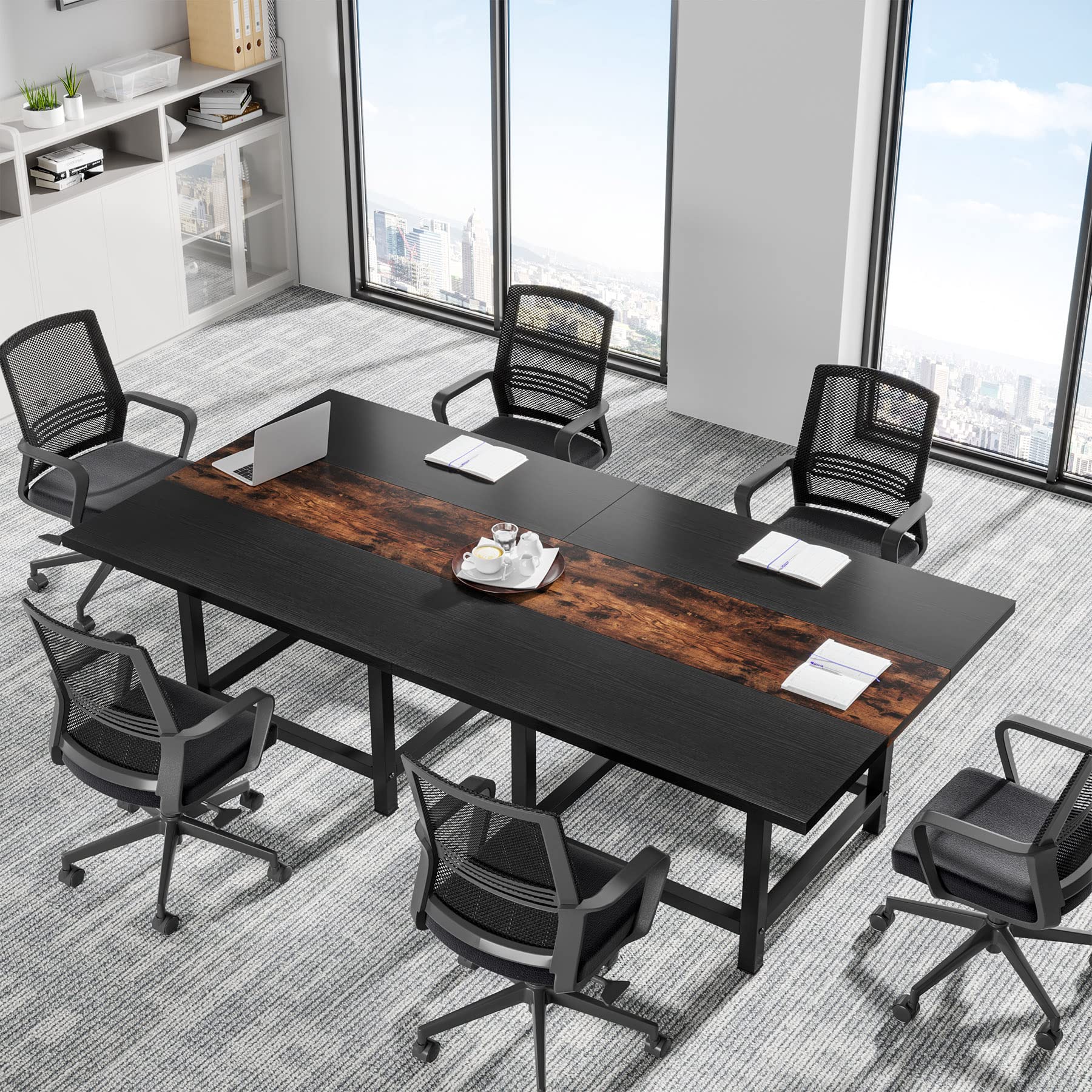 Tribesigns 6.5 Ft Modular Conference Table - Rustic Rectangular Wood Desk 78.74