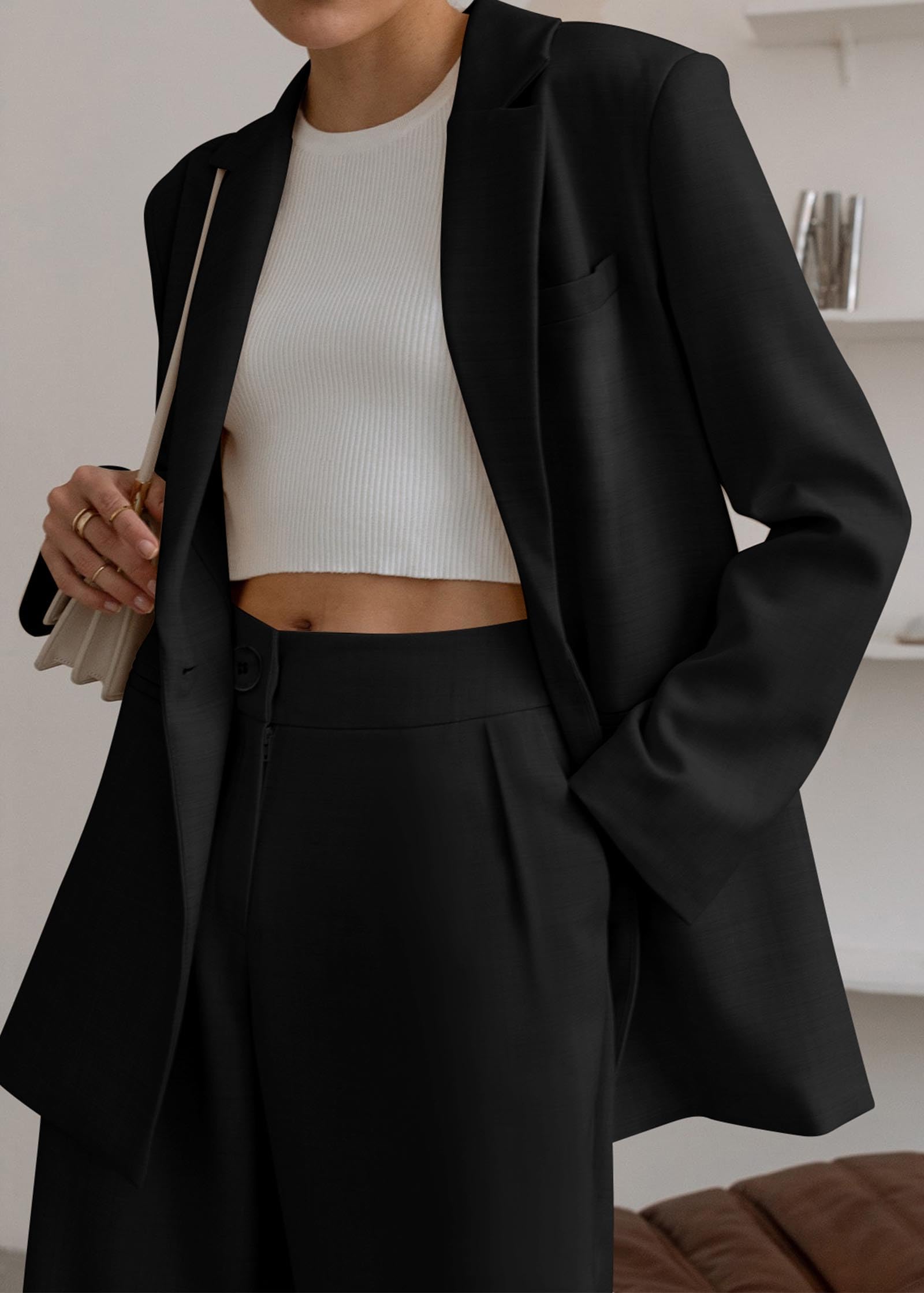 KIRUNDO Women's 2025 Spring Fall 2 Piece Blazer Set - Casual Loose Long Blazer Jacket with Dressy Wide Leg Pants, Suit with Pockets for Office, Business Meetings & Formal Events