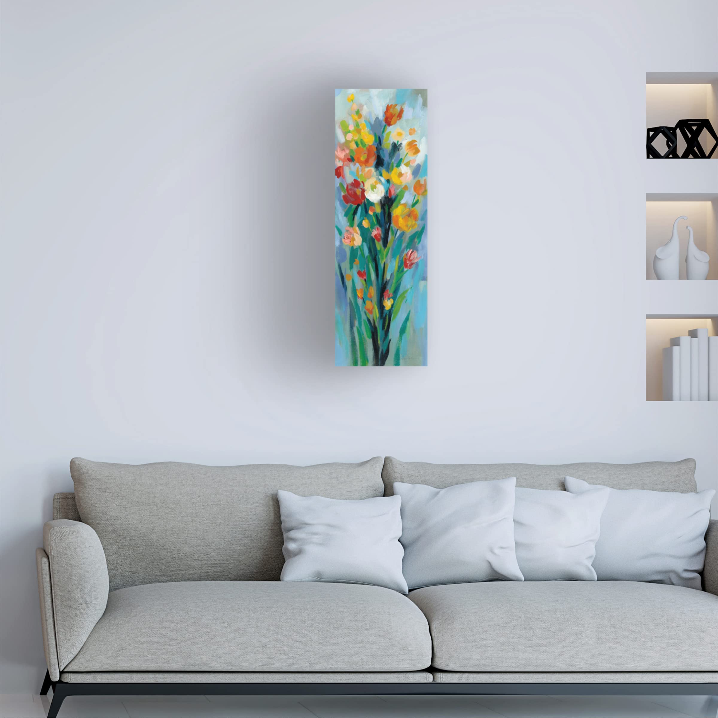 Silvia Vassileva 'Tall Bright Flowers II' Canvas Wall Art - Modern Floral Painting for Living Room, Bedroom & Office Decor