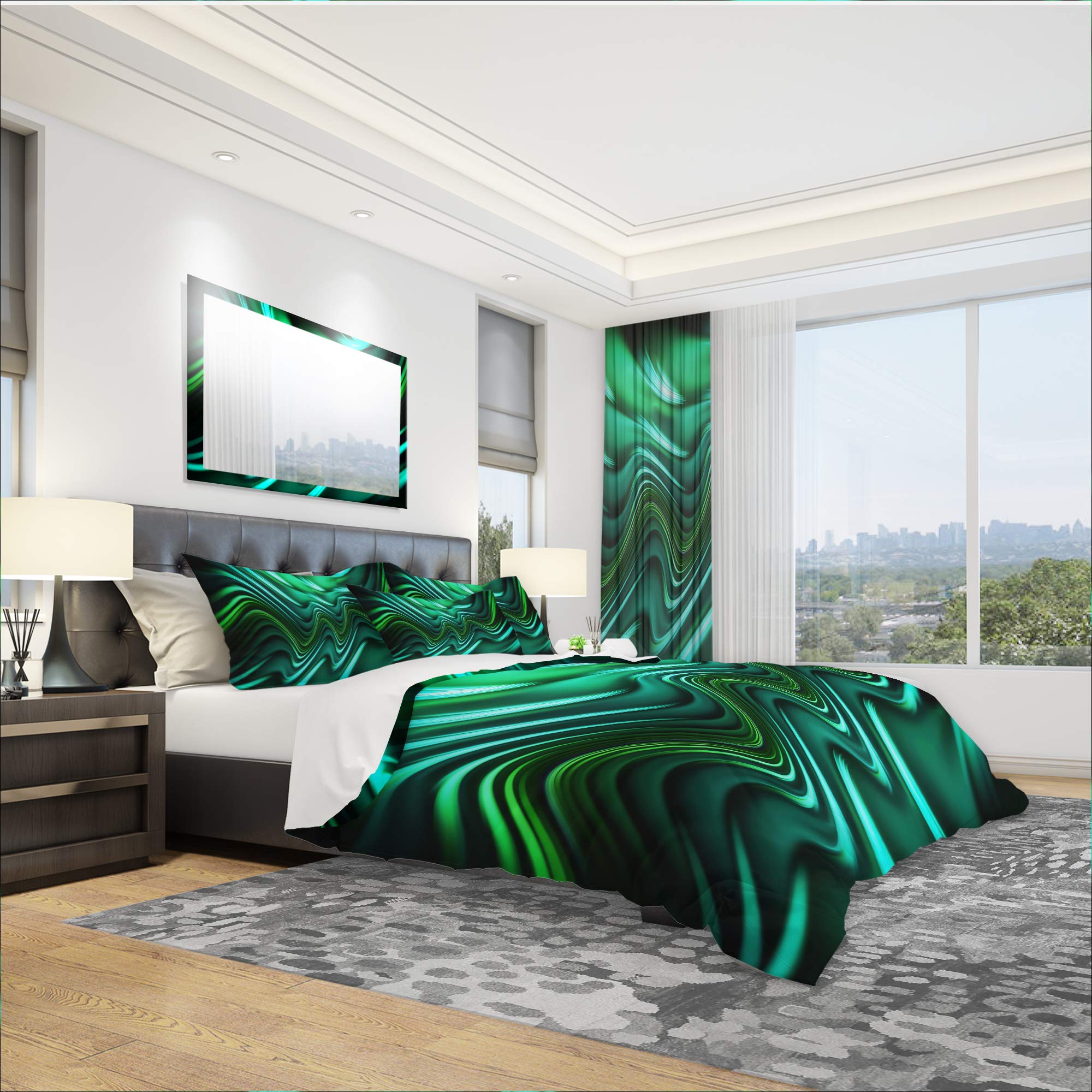 Emerald Energy Green Abstract Modern & Contemporary Duvet Cover Set - Queen Size Bedding for Stylish Home Decor & Cozy Bedroom Upgrade