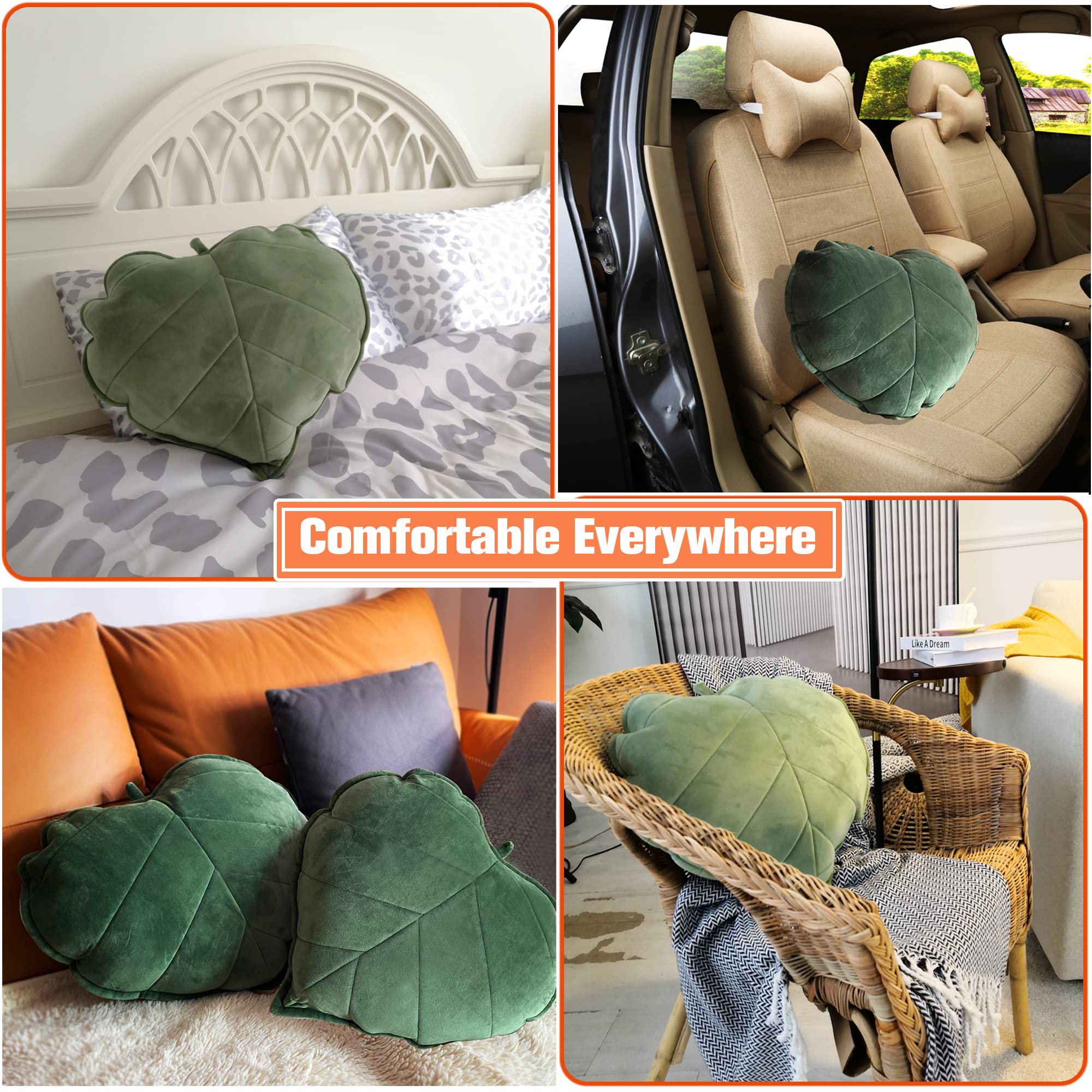 3D Leaf Shaped & Succulent Throw Pillows - Green Aesthetic Decorative Cushions for Bed, Sofa & Home Decor (Pack of 2) | Perfect for Living Room, Bedroom & Nursery Plant-Themed Decor