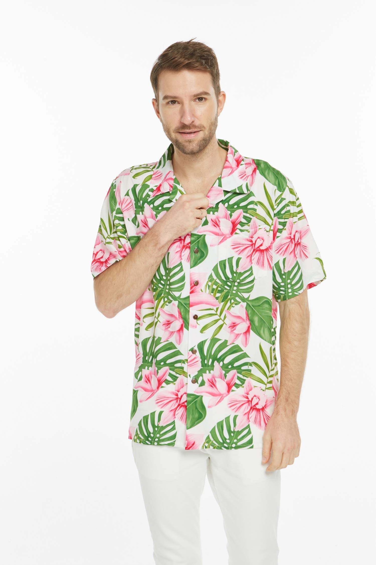 Hawaiian Luau Outfits for Family - Matching Aloha Shirts & Dresses in Lotus & Orchid Print for Men, Women, Boys & Girls | Perfect for Beach Parties, Luau Events & Summer Vacations