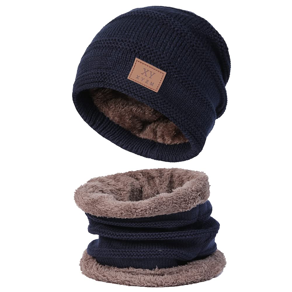 Men's Jughead Beanie Hat & Scarf Set - Winter Knit Skull Cap with Neck Warmer - Warm Fleece Lined Ski Beanie for Cold Weather - Perfect for Skiing, Snowboarding & Outdoor Winter Activities
