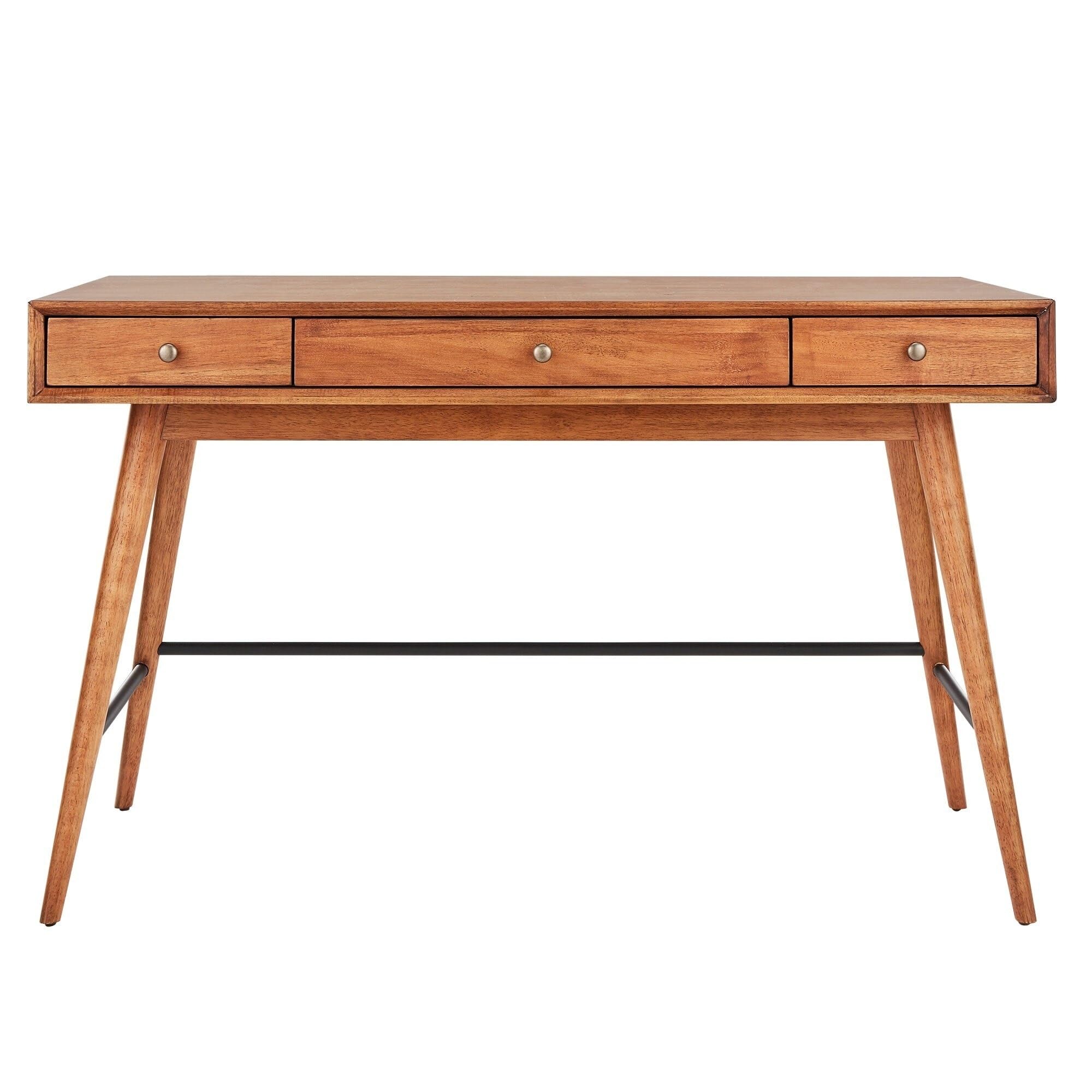 Modern Brown Inspire Q Aksel Wood 3-Drawer Writing Desk - Compact Home Office Desk for Small Spaces, Study & Work from Home