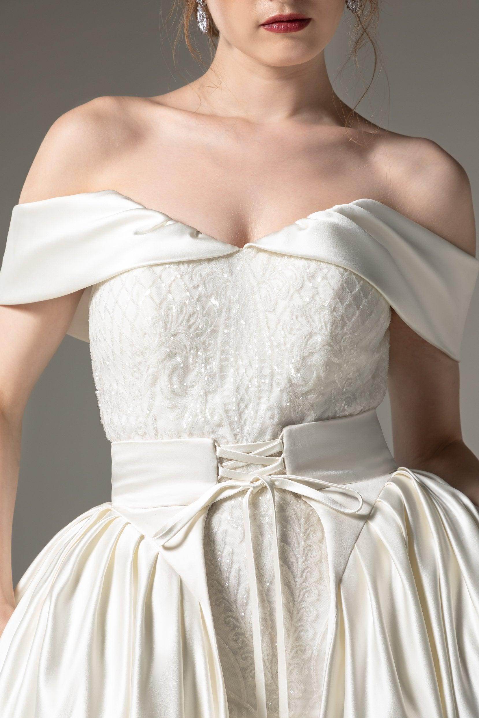 Elegant Princess Chapel Train Satin Wedding Dress CW2512 - Perfect for Bridal Gowns, Formal Events & Fairy Tale Weddings