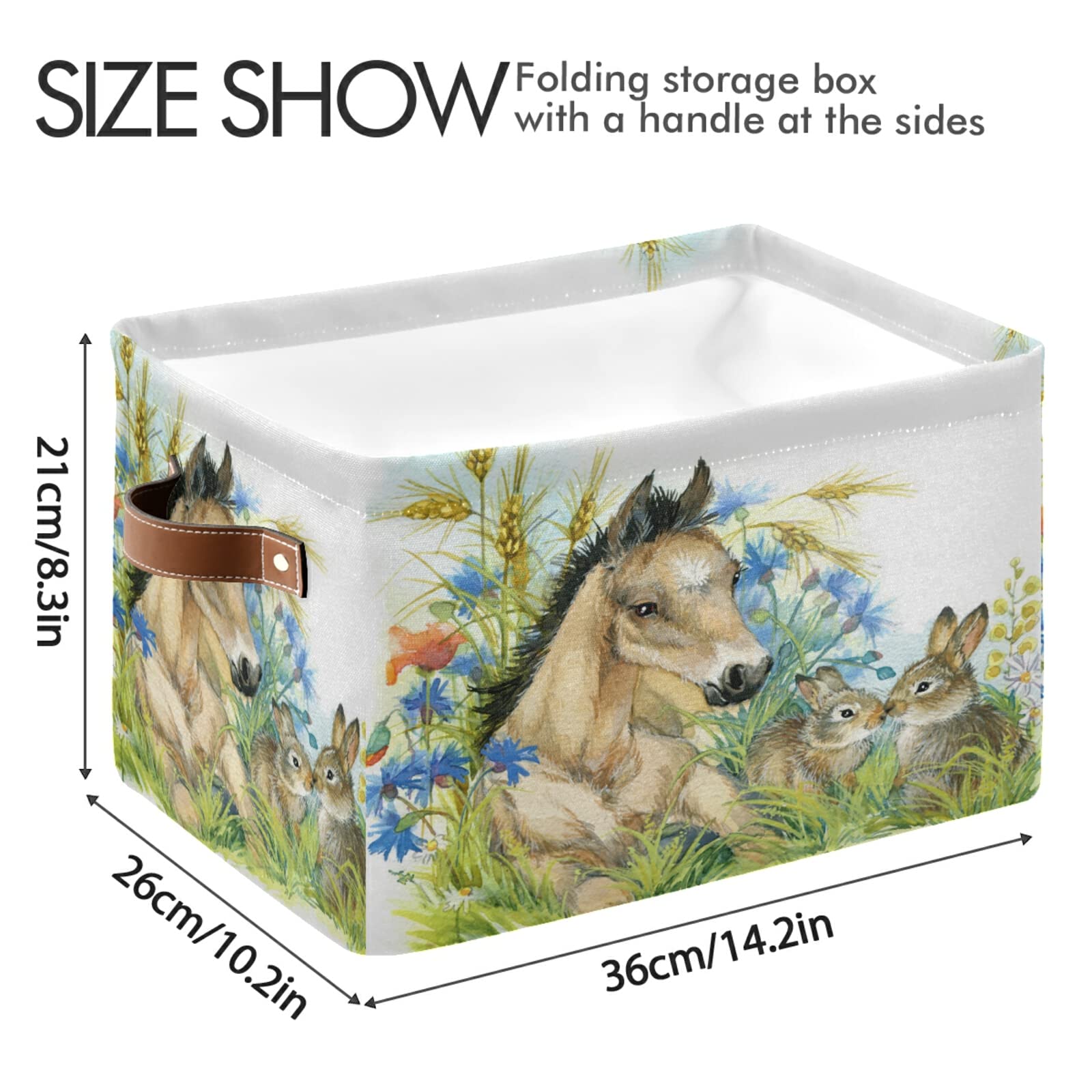 Collapsible Storage Baskets with Handles - 2 Pack Decorative Easter Bunny Bins for Horse, Rabbit & Flower Storage | Perfect for Nursery, Closet, Office, Home & Bedroom Organization