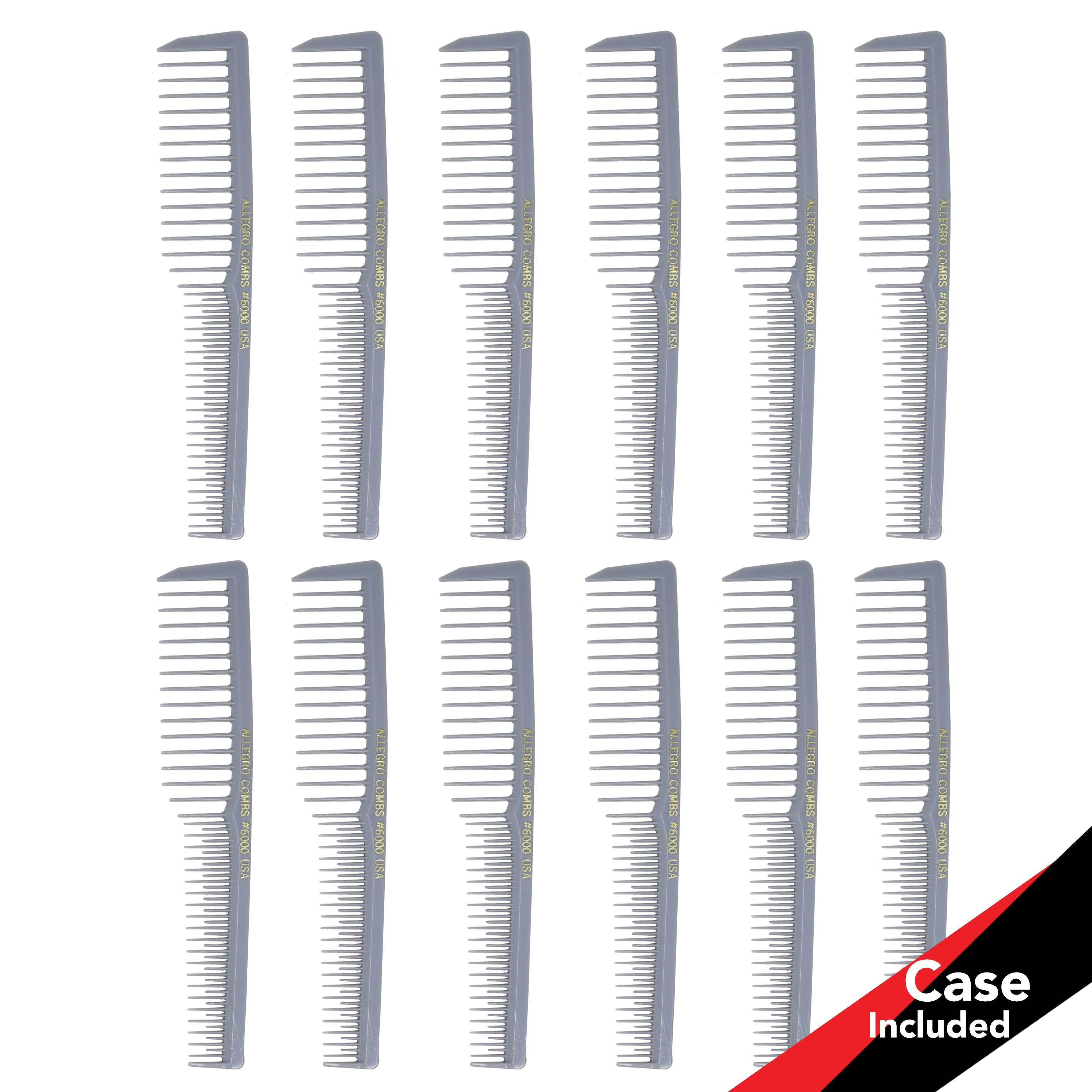 Allegro Combs #6000 Wide Tooth Teasing Vented Hair Comb - 12 Pack for Styling, Detangling & Volumizing - Perfect for Salons, Home Use & Travel