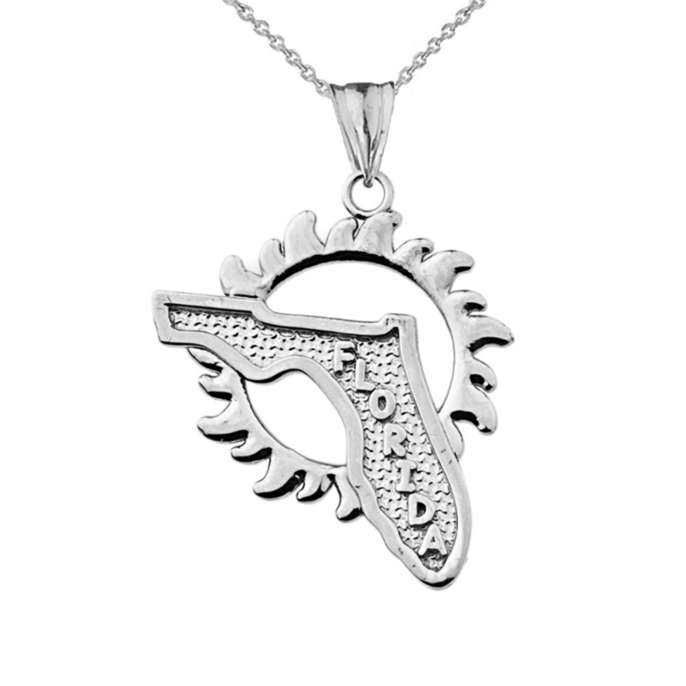 Exquisite Sterling Silver Florida Sunshine State Charm Pendant Necklace - Perfect for Travel Lovers & Souvenir Gifts