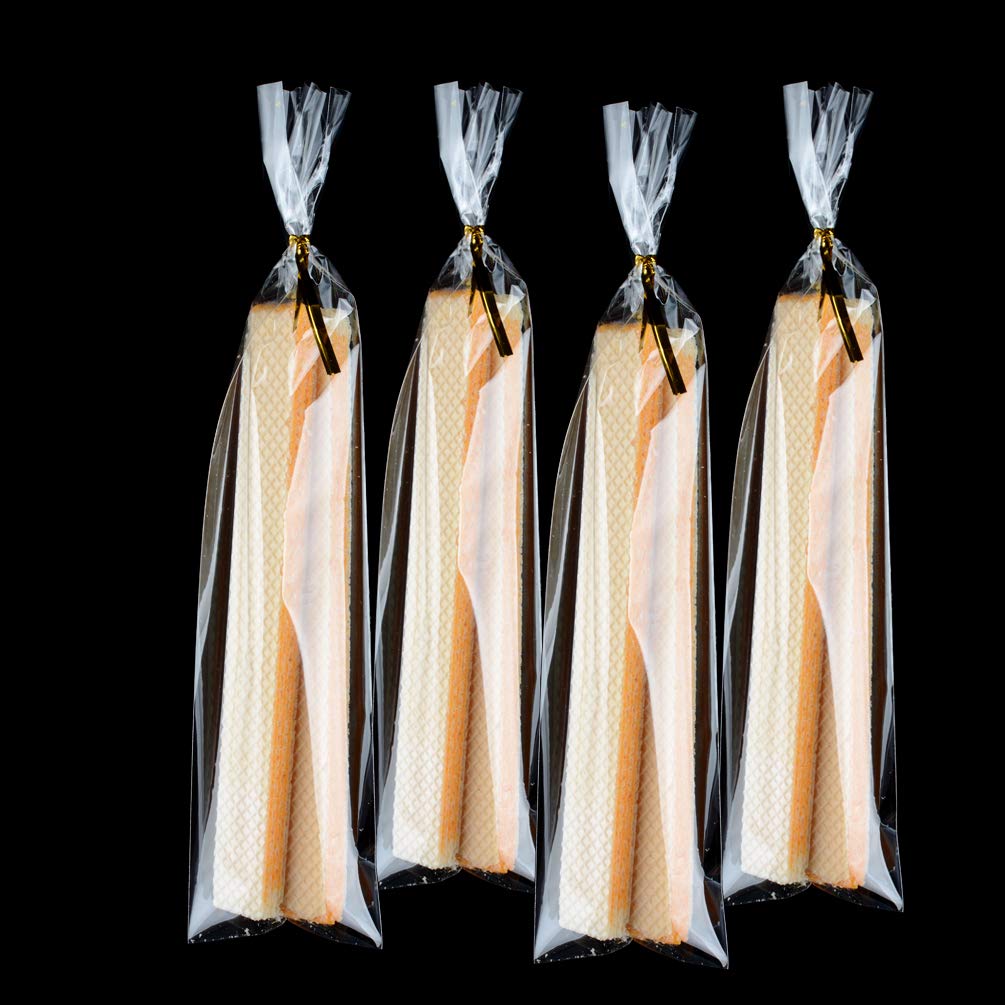 Funnyard 200 Pcs 2.4x10 Inch Clear OPP Pretzel Bags with 4