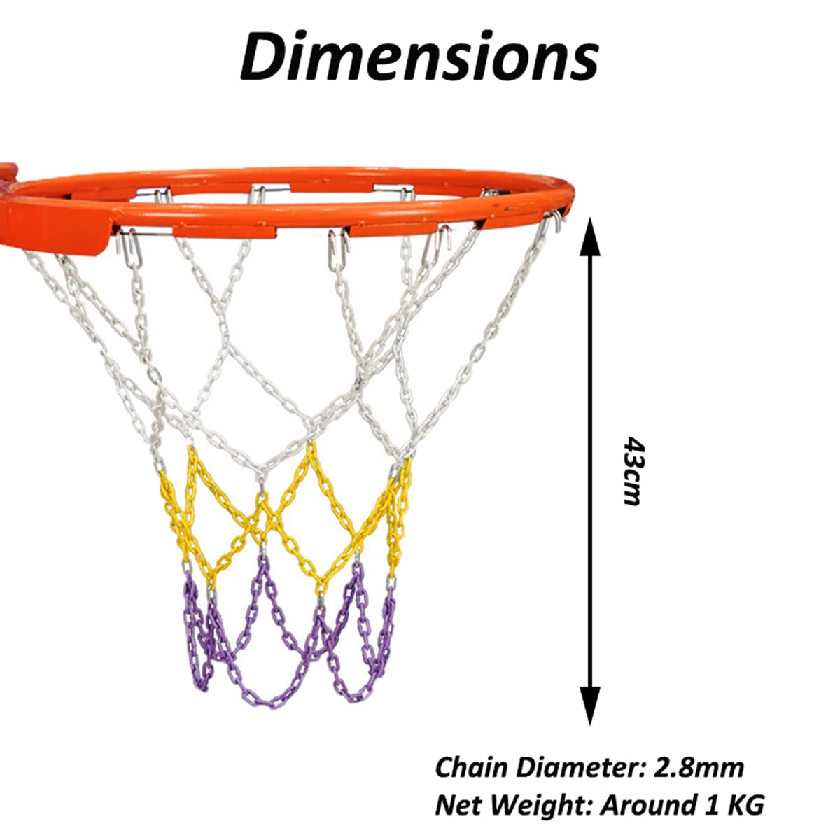 Heavy Duty Rust-Proof Chain Basketball Net Replacement for Outdoor Hoops - Gold & Purple - Perfect for Driveway, Backyard, and Gym Use