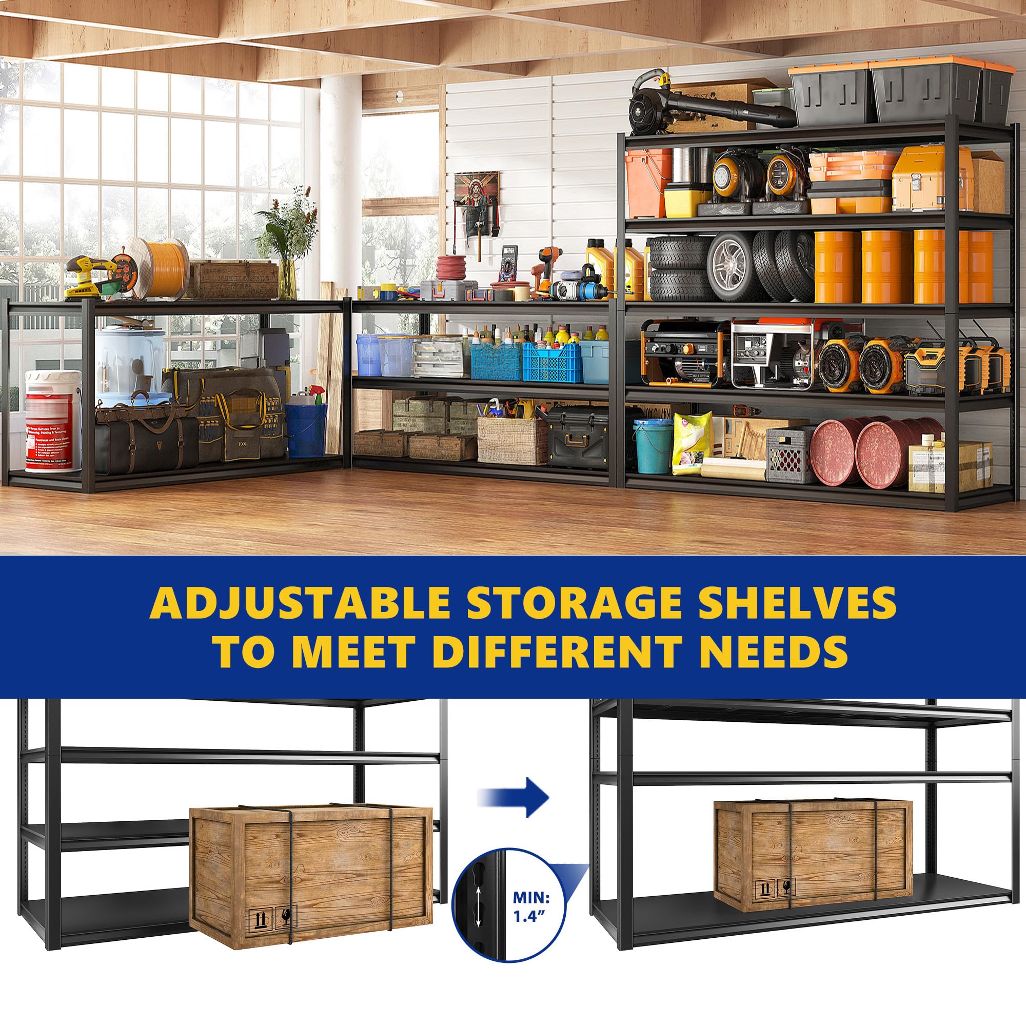 REIBII Heavy Duty Adjustable Metal Shelving Unit 72.2