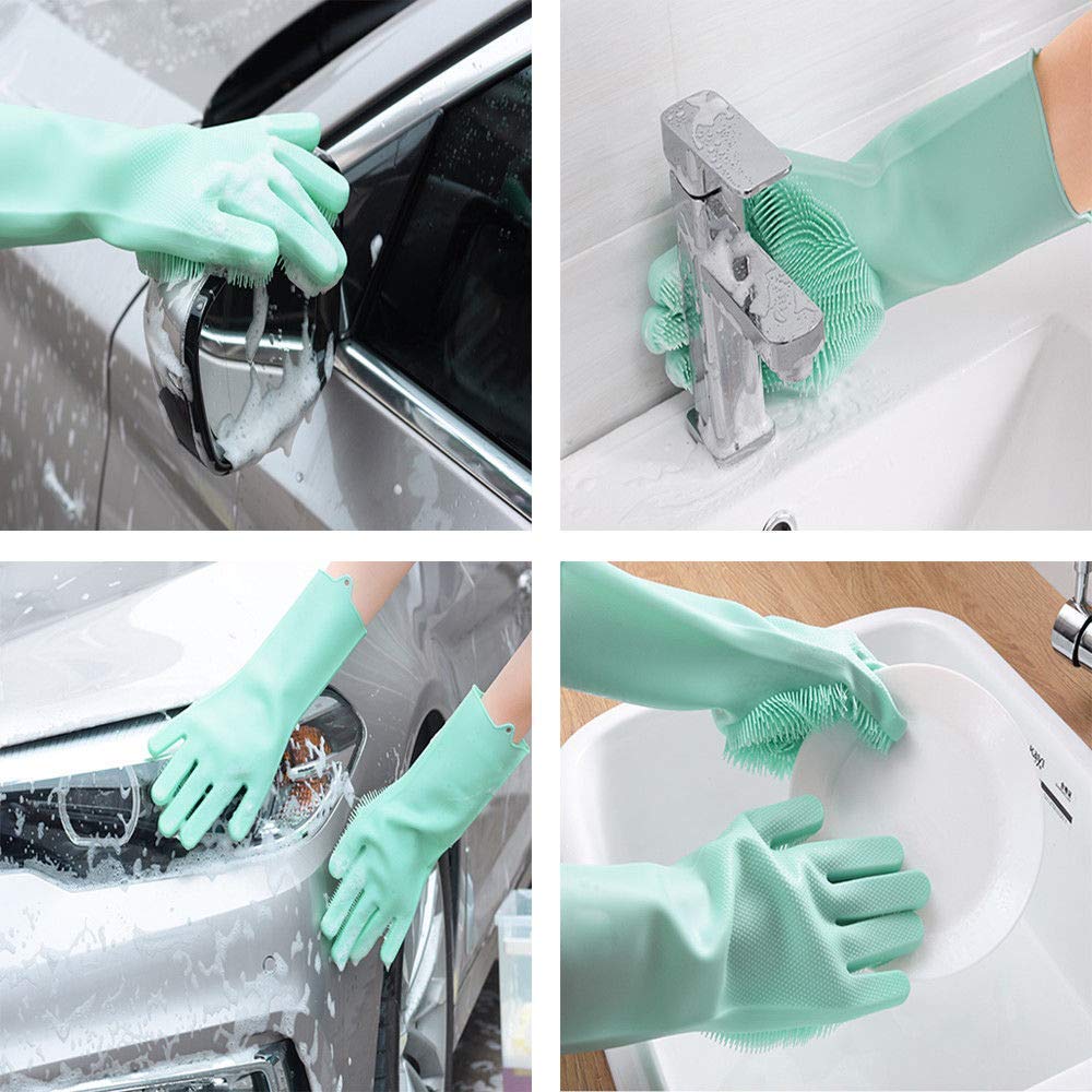 MAXADIL Silicone Gloves for Dishwashing, Car & Bathroom Cleaning - Kitchen & Home Use